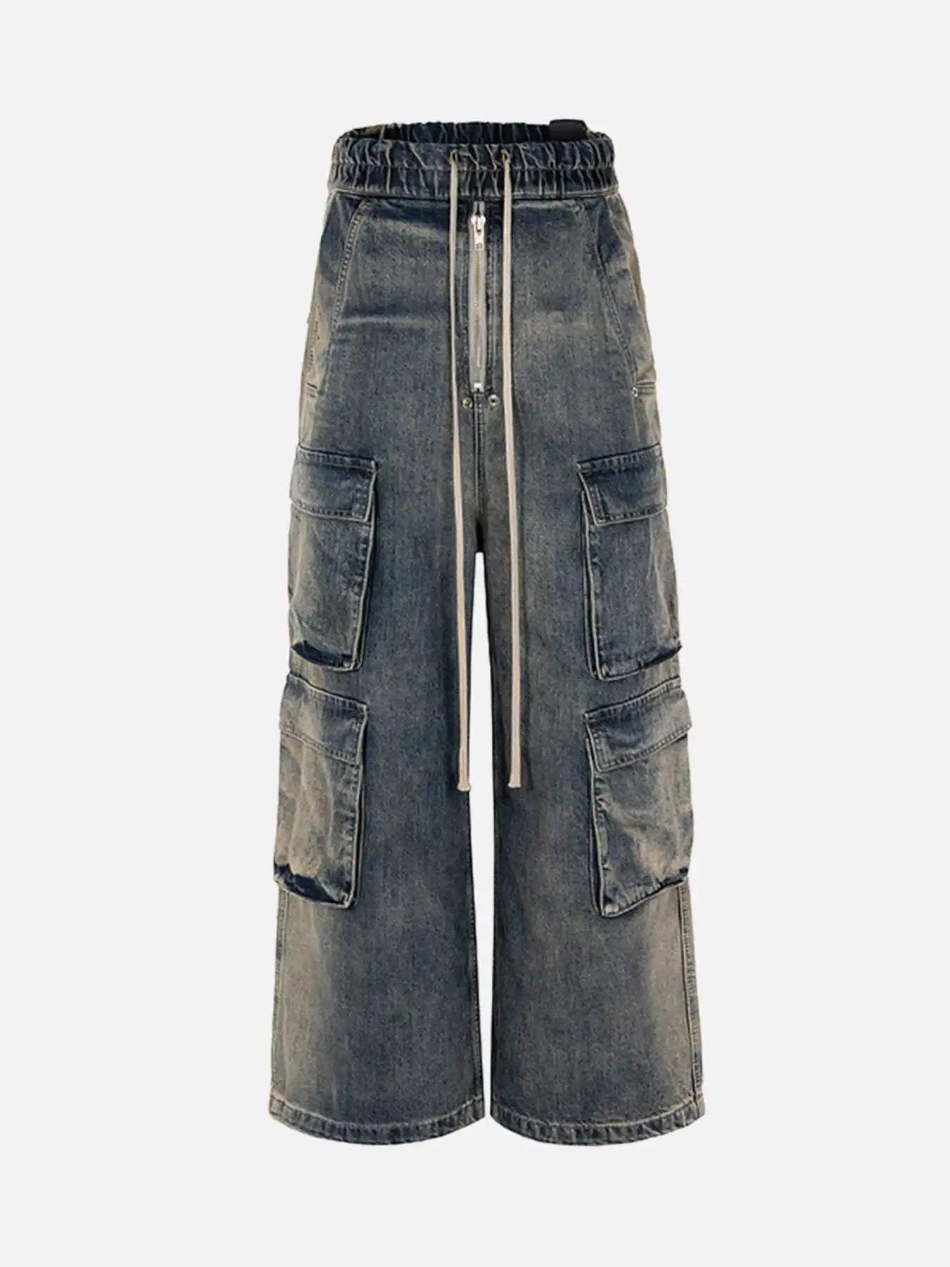 Disguisen Wide Leg Multi-Pocket Straight Leg Loose Jeans-4433