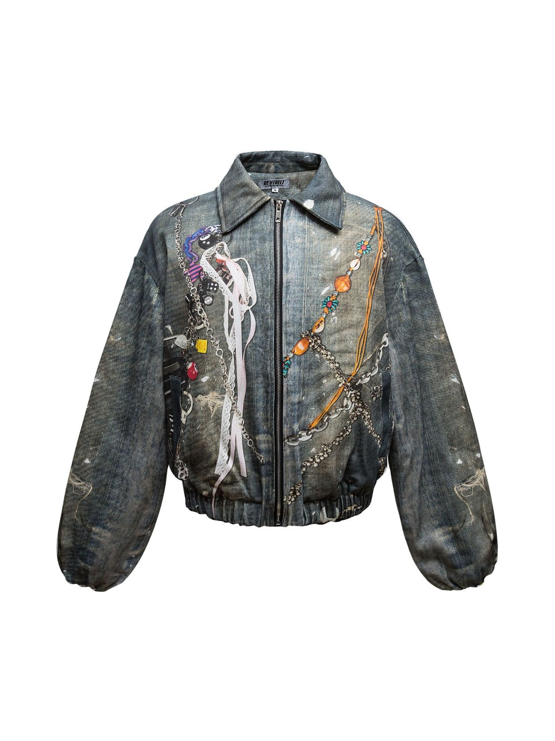 Distressed 3D Digital Print Denim Jacket