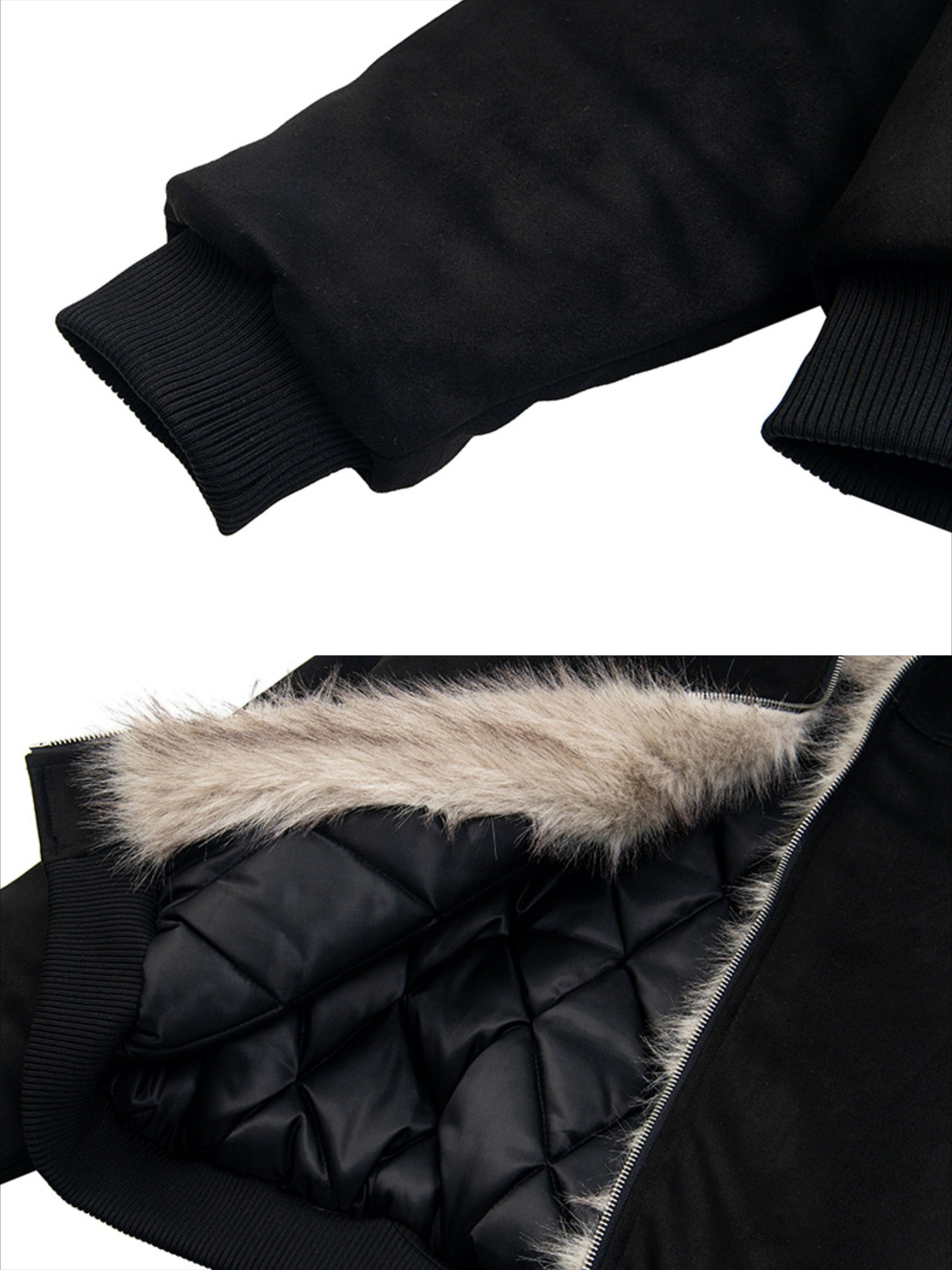 Fur Collar Suede Padded Hooded Jacket