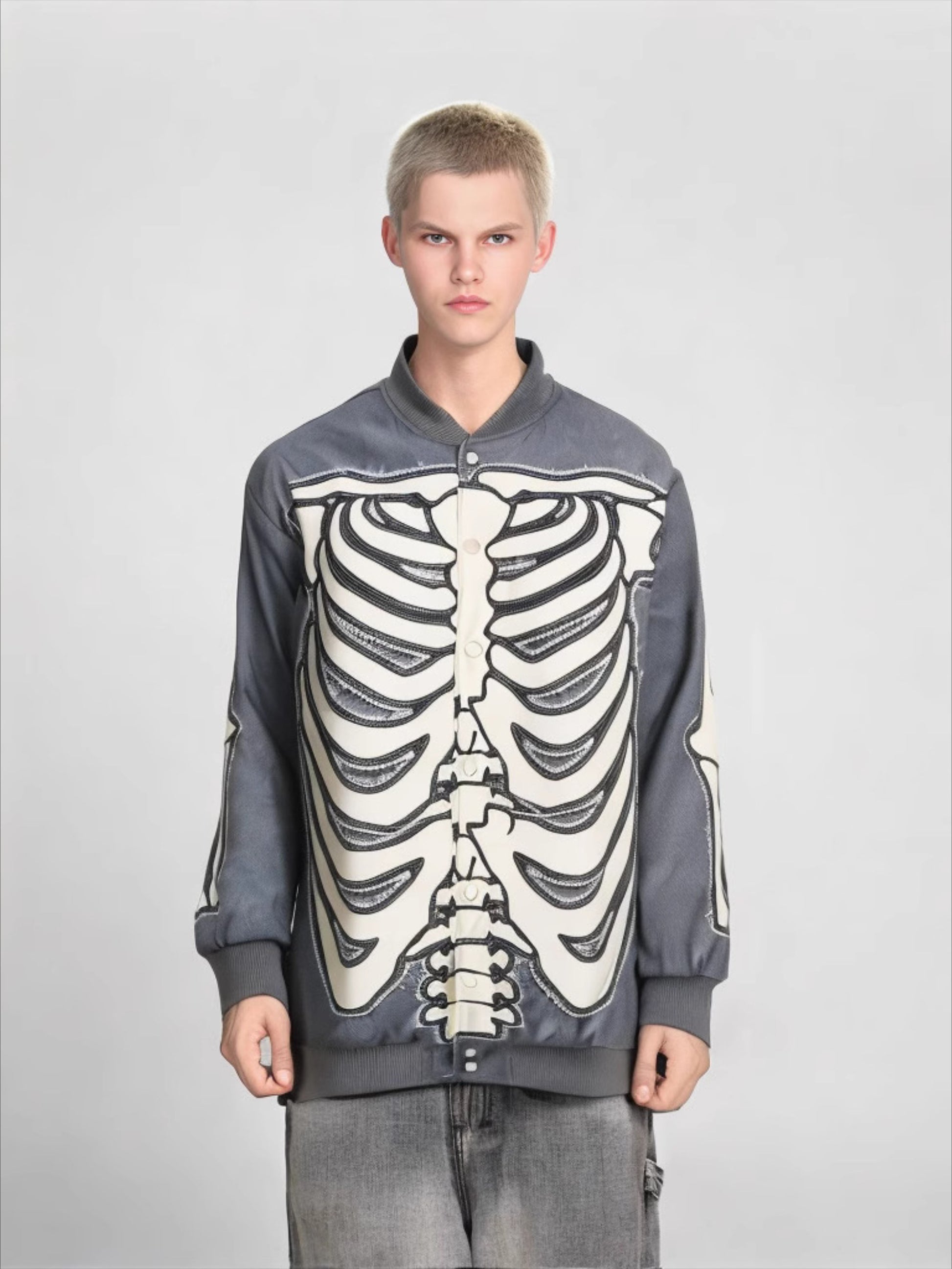 Vinatge Skull Skeleton Print Baseball Uniform Coat