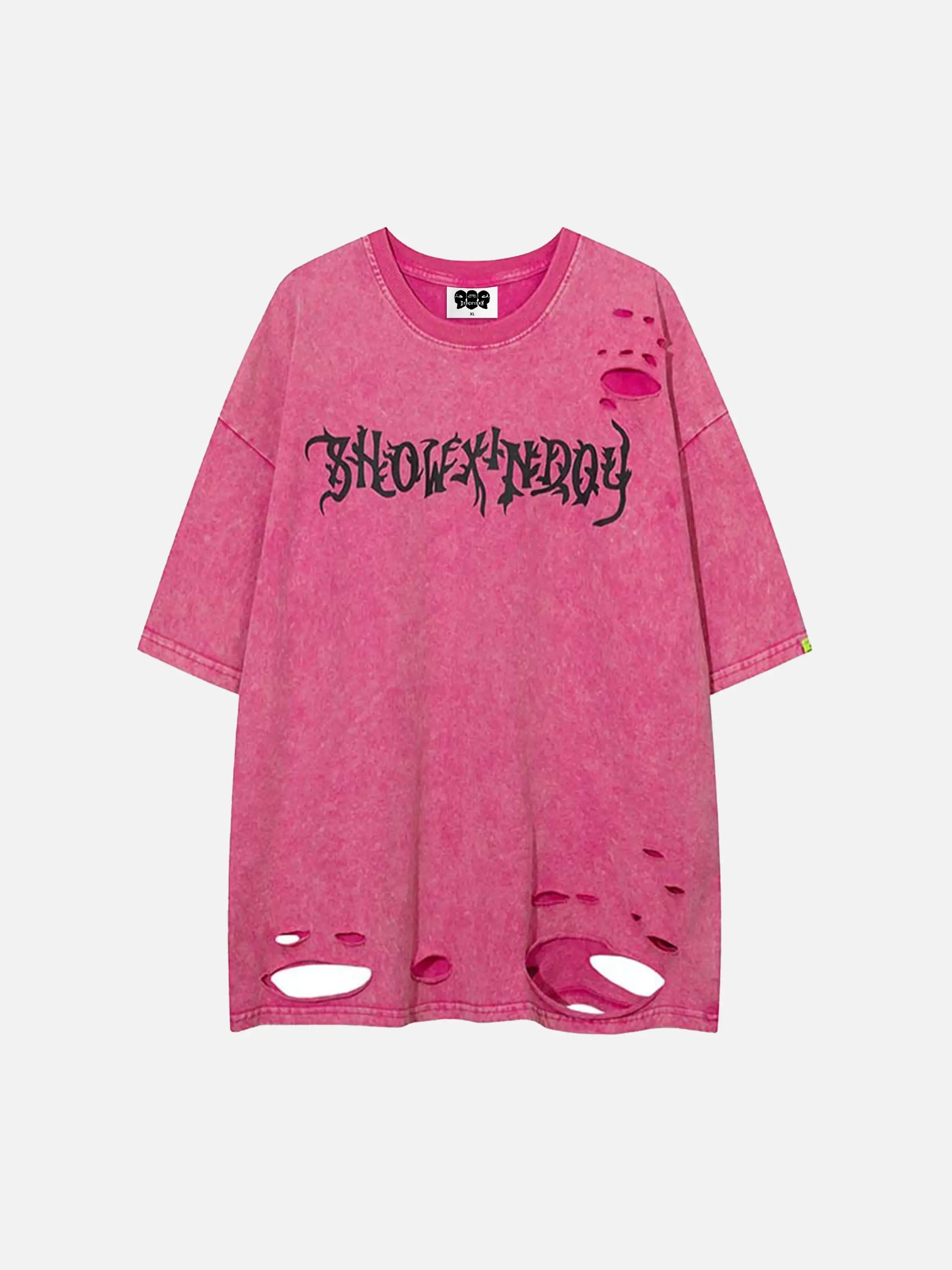 Disguisen American Hip-Hop Skull Wings Ripped T-Shirt