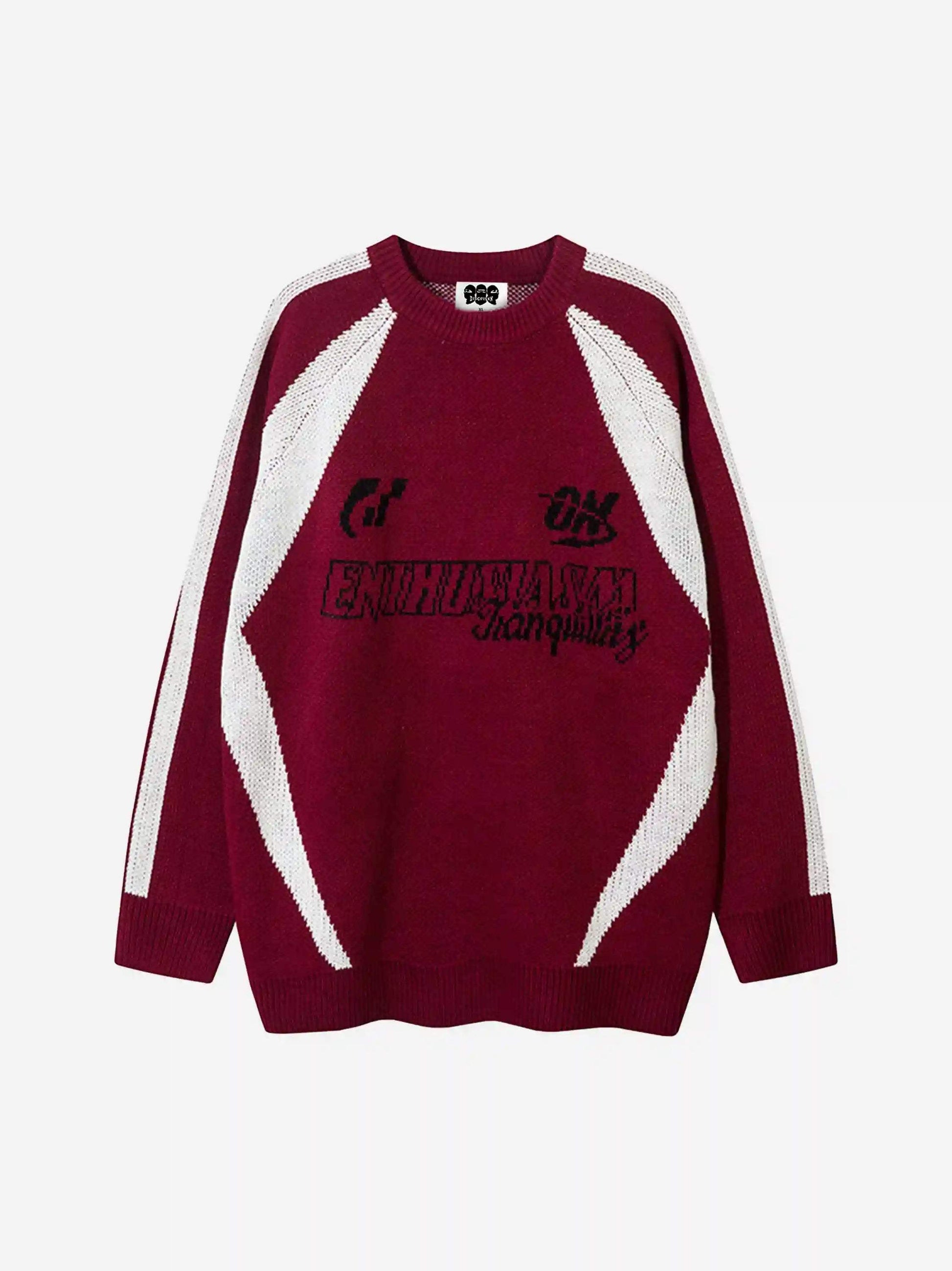 Disguisen Vibe Contrast Color Stitching Crew Neck Sweater