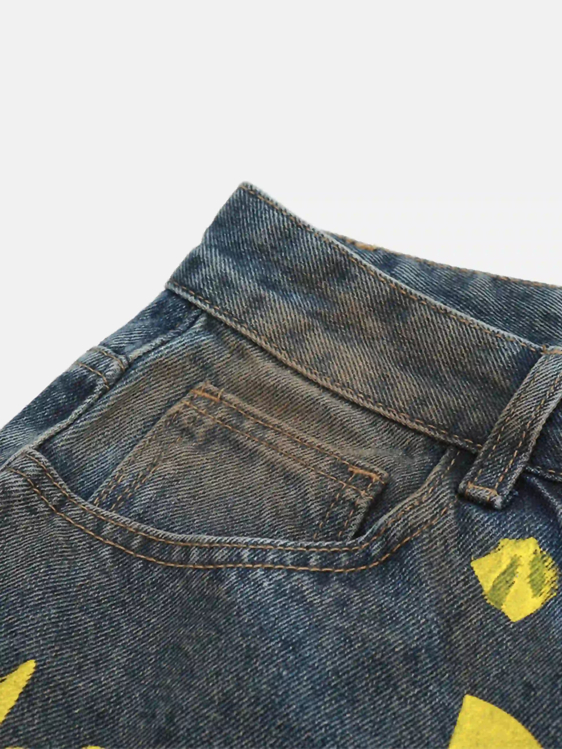 Distressed Pigment Printed Bootcut Jeans