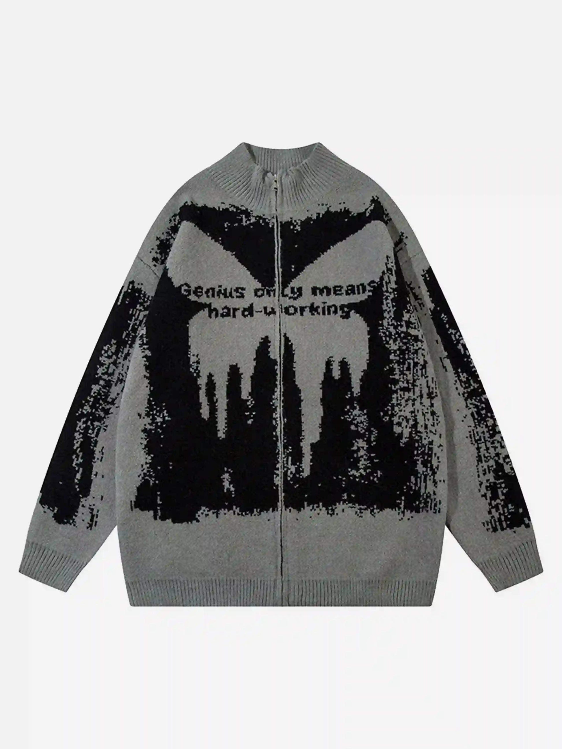 Disguisen High Street Abstract Pattern Zipper Stand Collar Cardigan