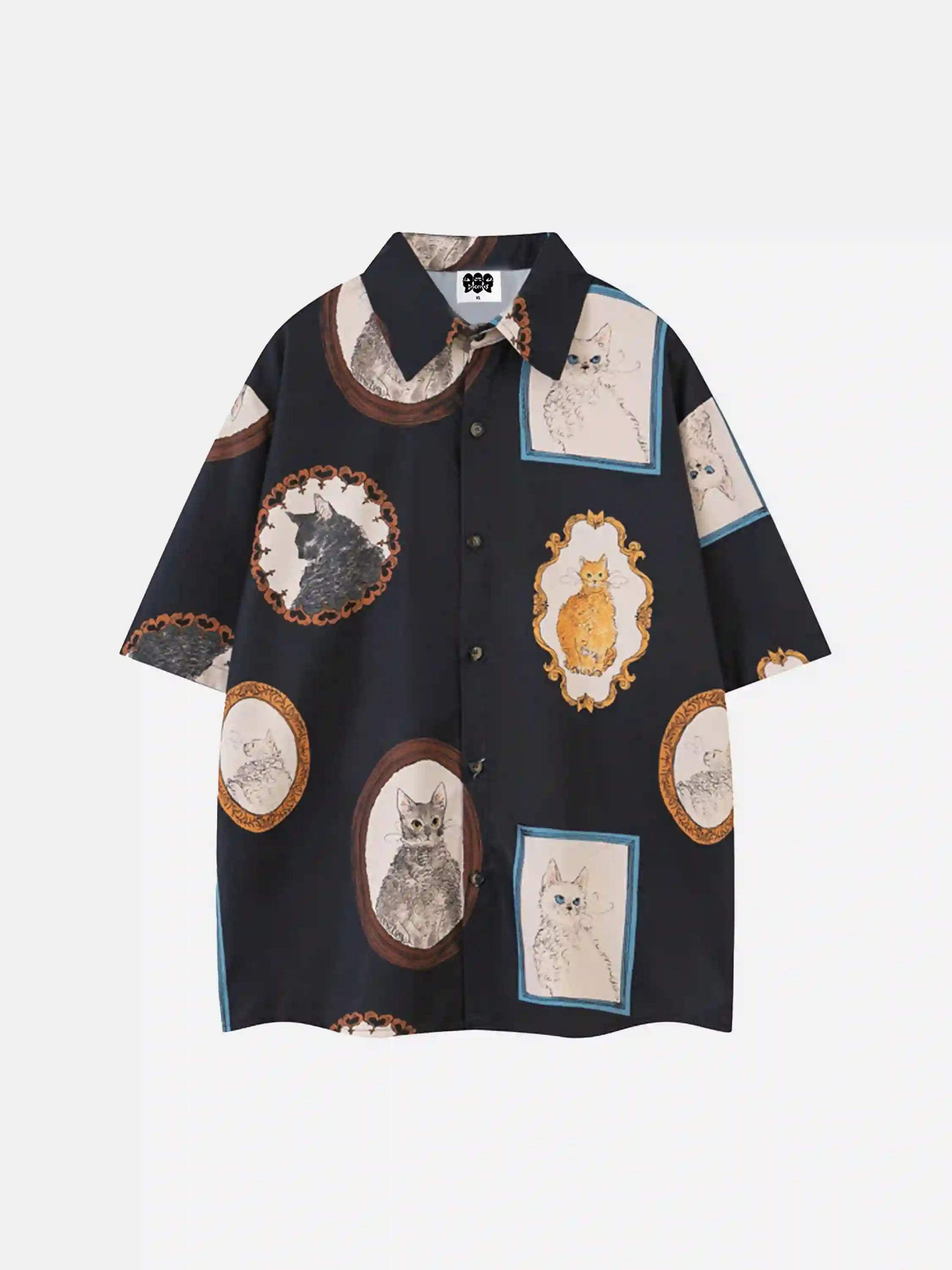 Disguisen Vintage Cat Print Short Sleeve Shirt