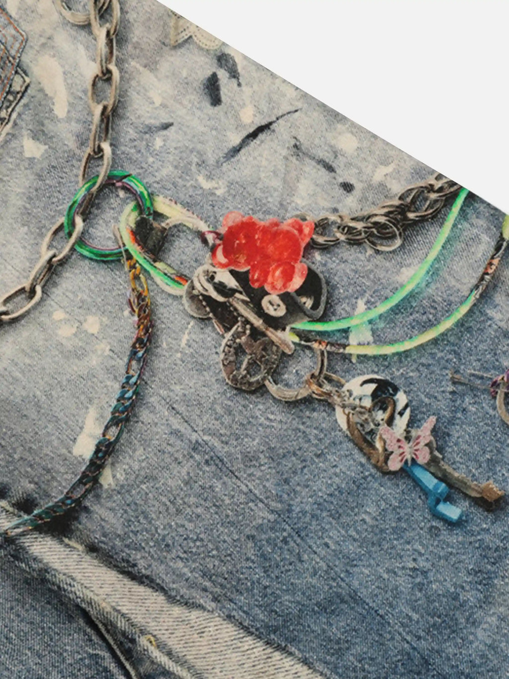 3D Digital Printed Chain Straight Jeans
