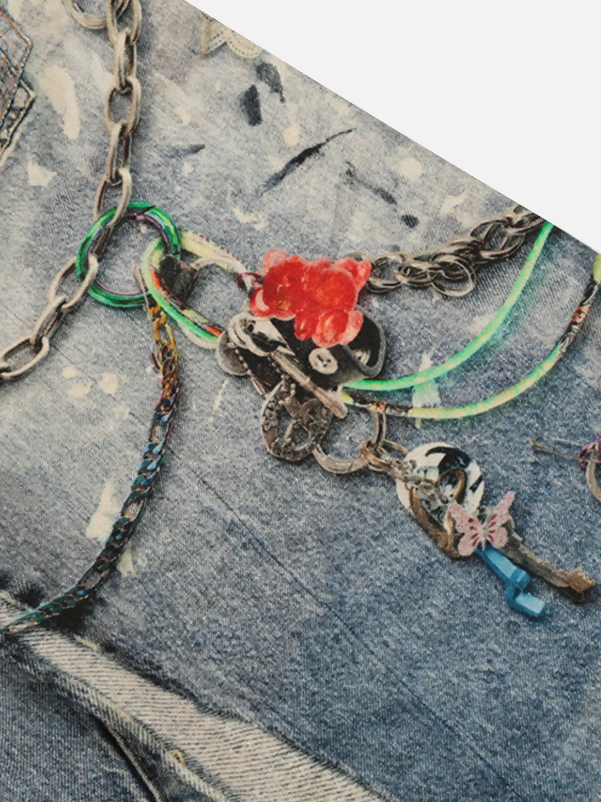 3D Digital Printed Chain Straight Jeans