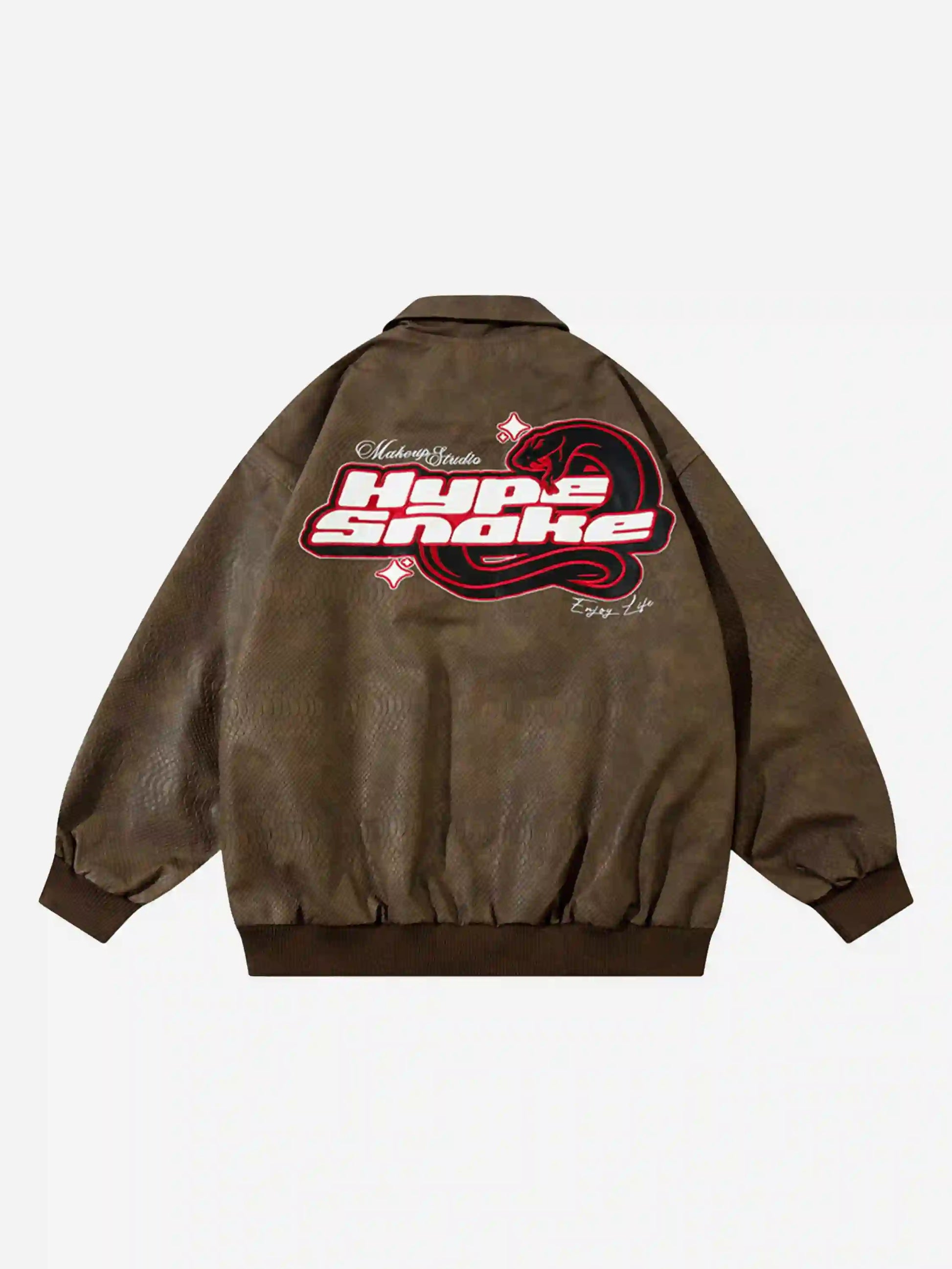 Disguisen American Retro Snakeskin Embroidered Motorcycle Jacket