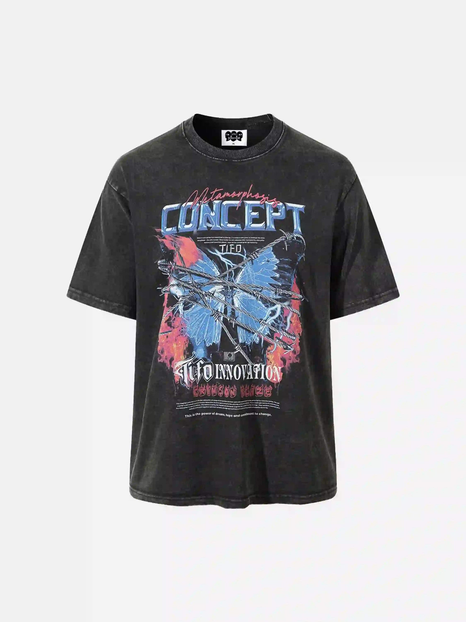 Disguisen Vintage Hip-hop Dark Butterfly Print Distressed T-shirt