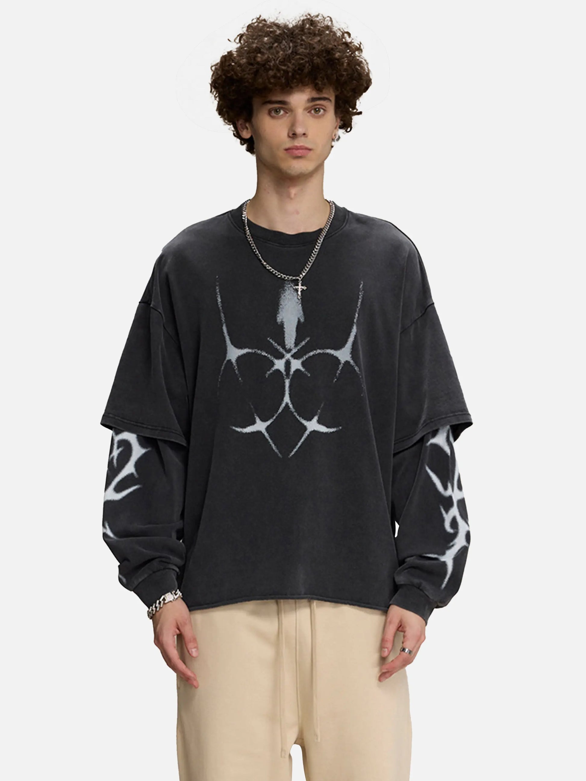 Disguisen Hip-hop Phantom Fake Two-Piece Long Sleeve T-Shirt