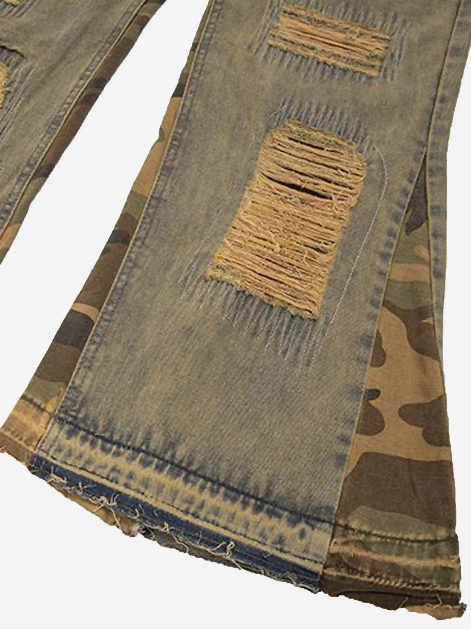 Disguisen Retro Patchwork Camouflage Flared Jeans