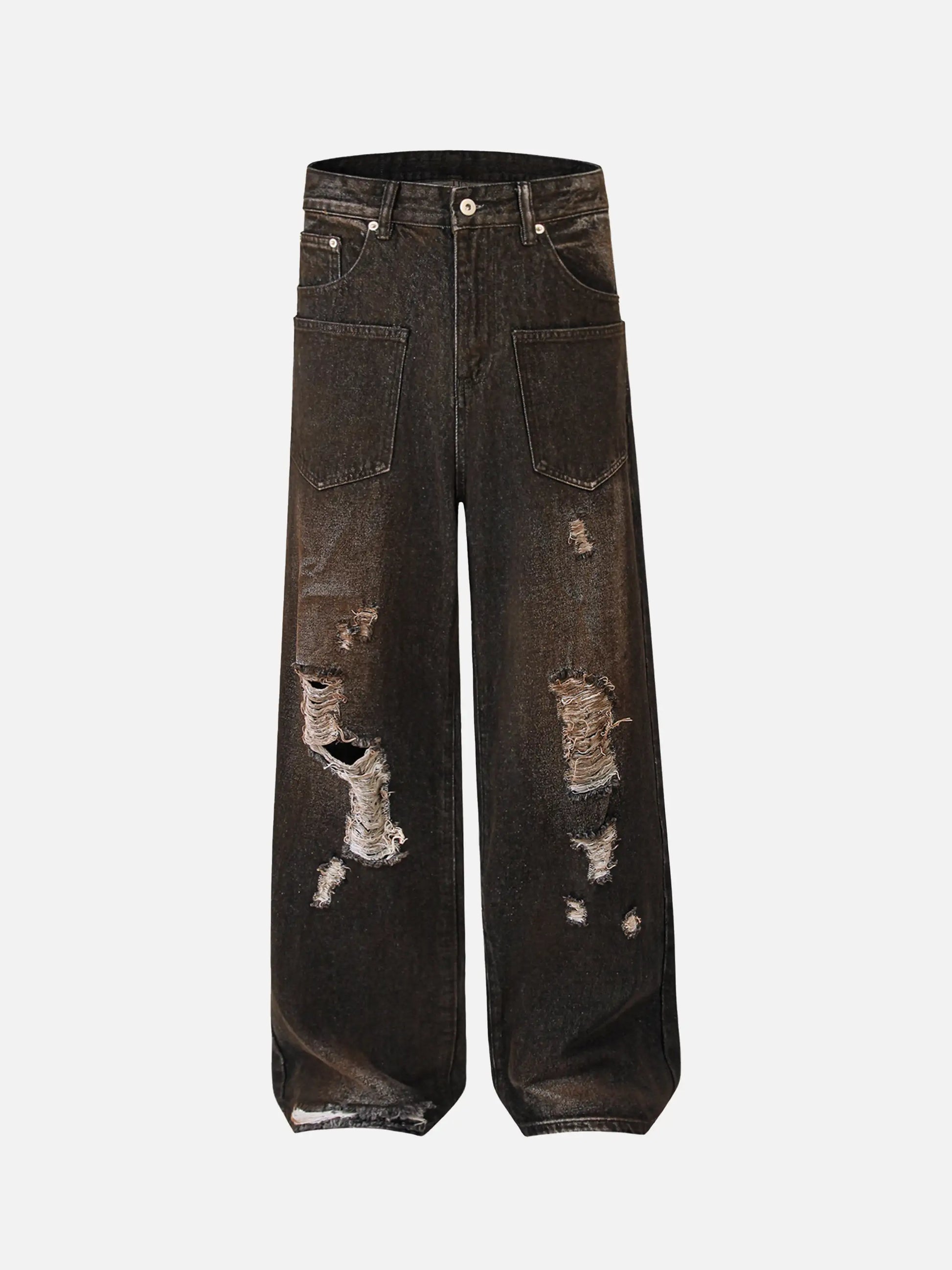 Washed Distressed Multi-pocket Ripped Jeans