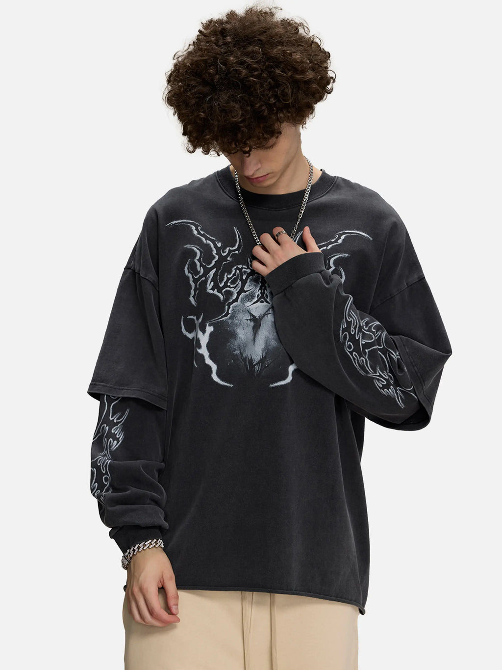 Disguisen American Devil's Coming Fake Two-Piece Long-Sleeved T-Shirt