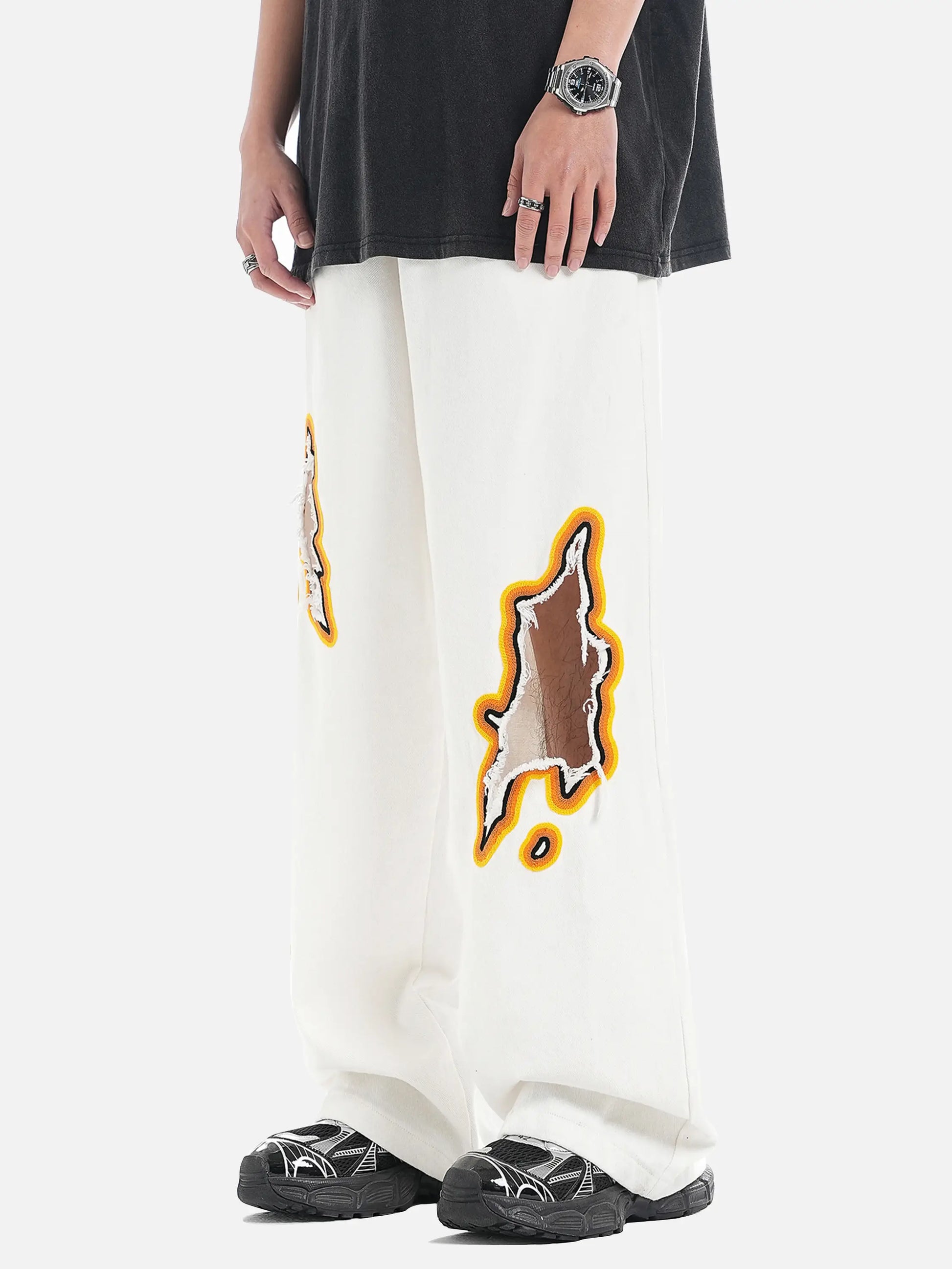 Flame-scarred Towel Embroidered Jeans