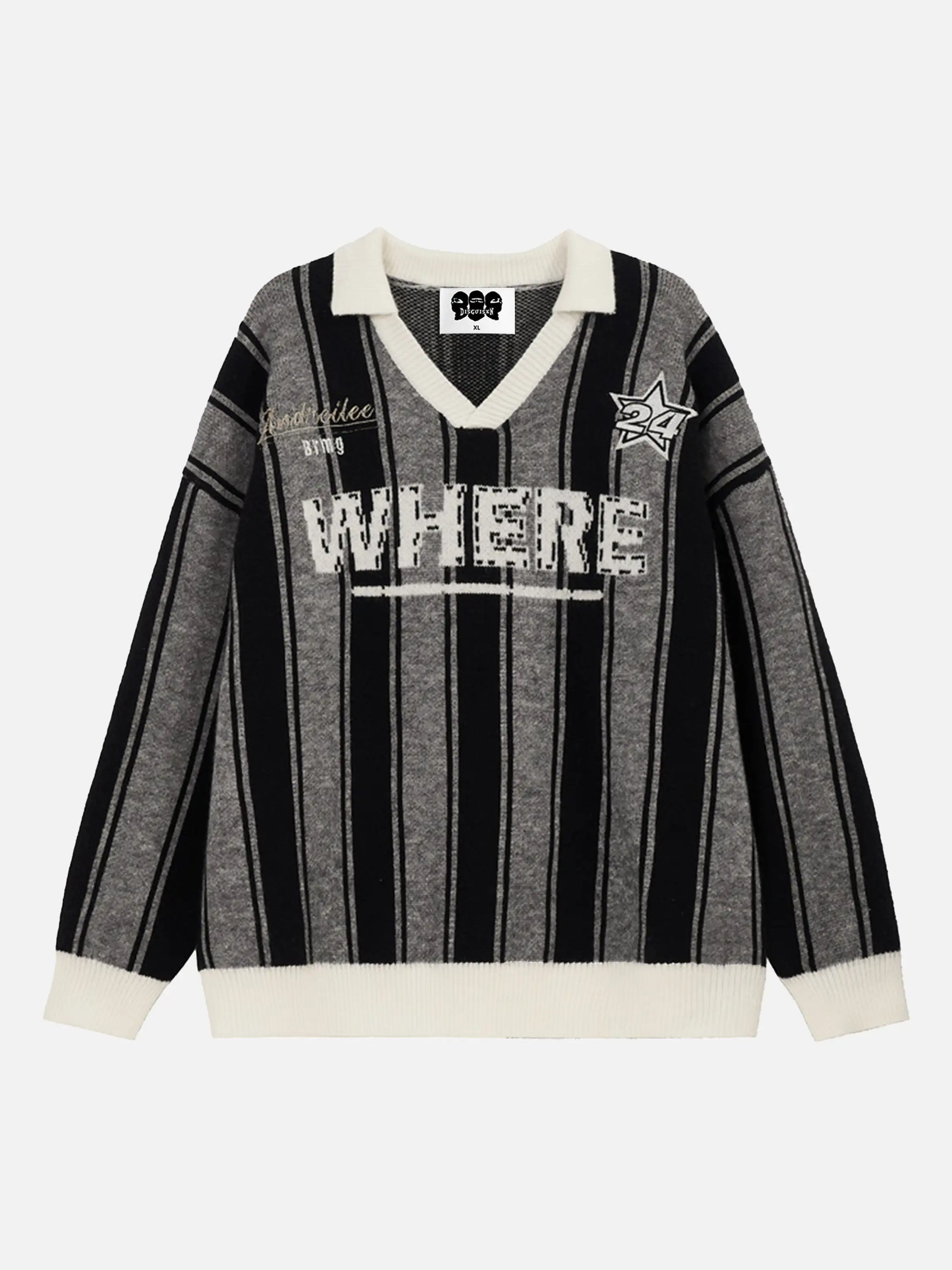 Disguisen Vertical Contrast Pattern Jacquard Sweater