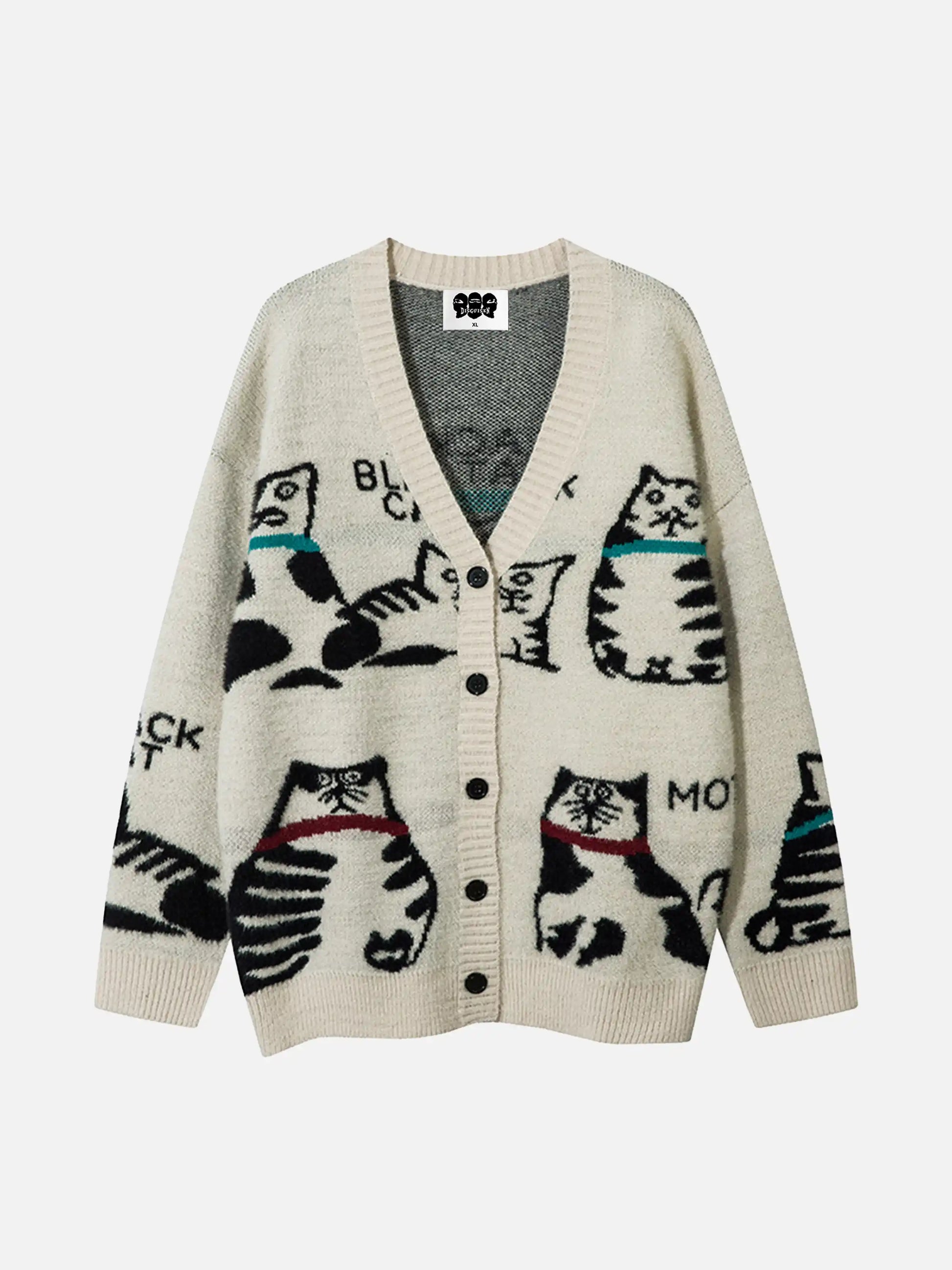 Disguisen Vintage Cat Jacquard Knit Cardigan