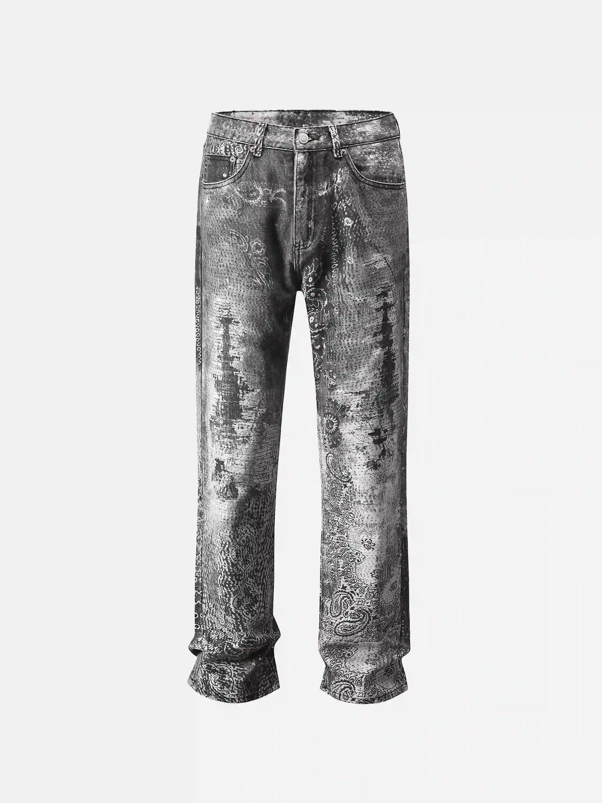 Vintage Paisley Digital Print Straight Jeans