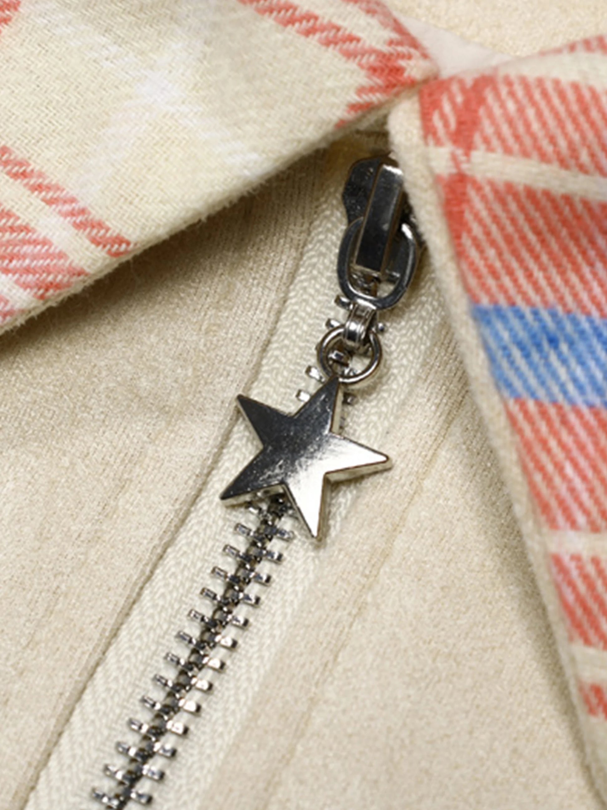 Star Embroidered Plaid Lapel Jacket