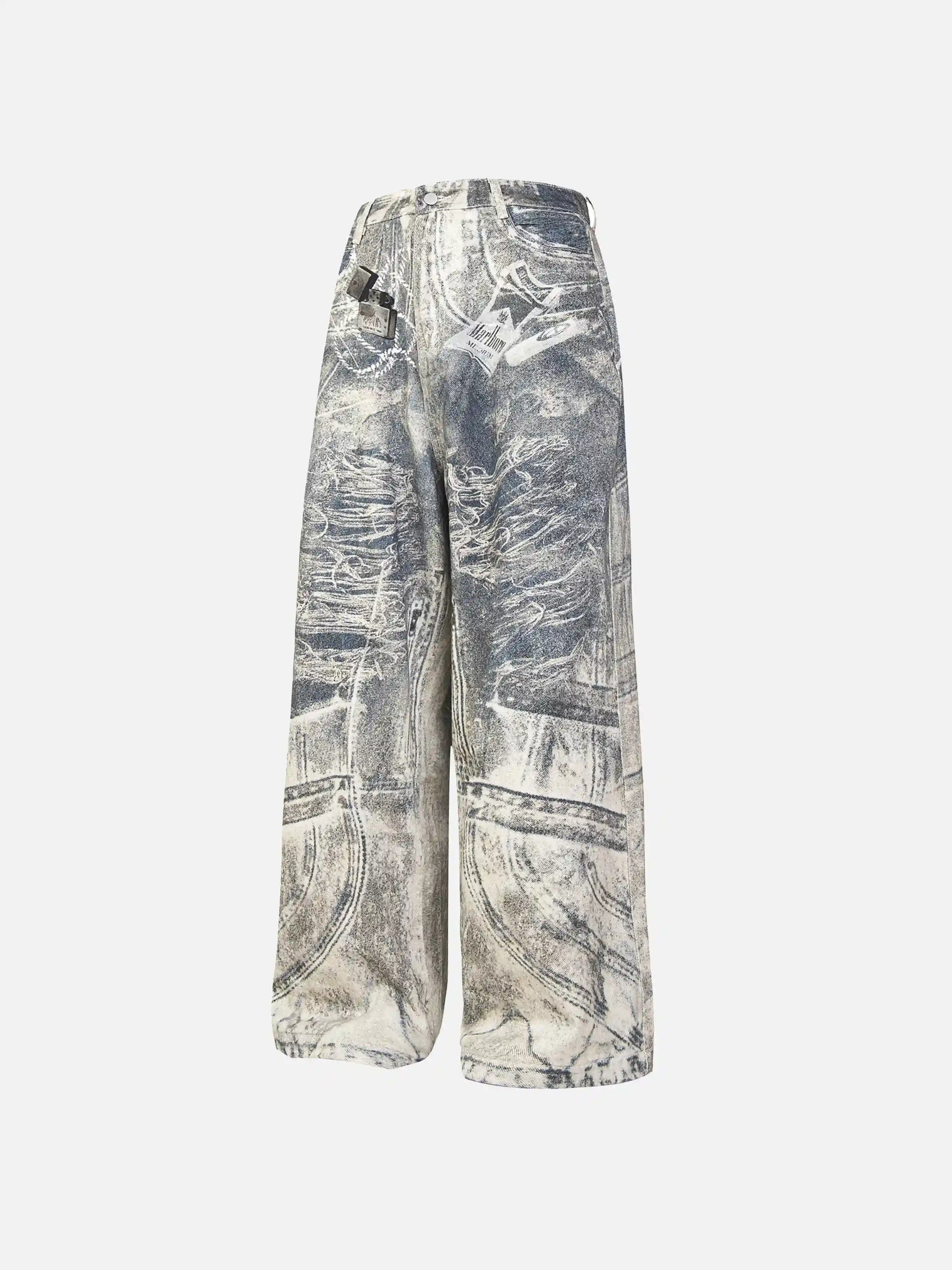 Cigarette Digital Print Imitation Jeans
