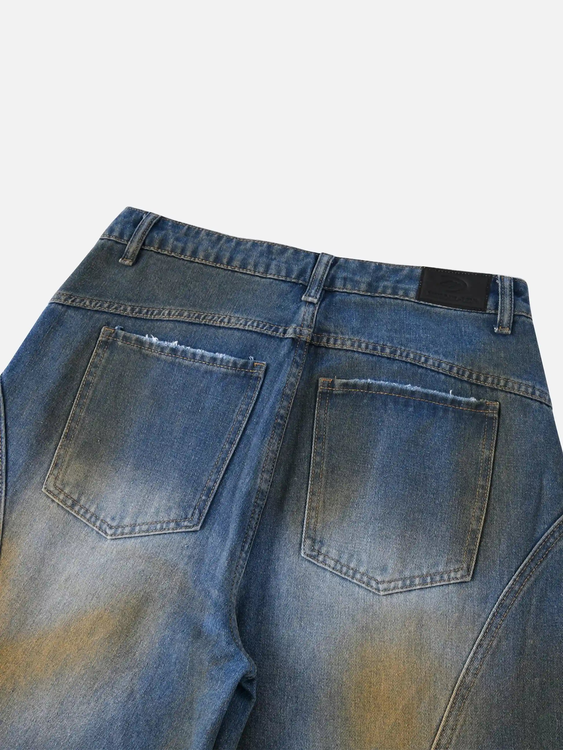 Straight-Leg Patchwork Mud-Dyed Jeans