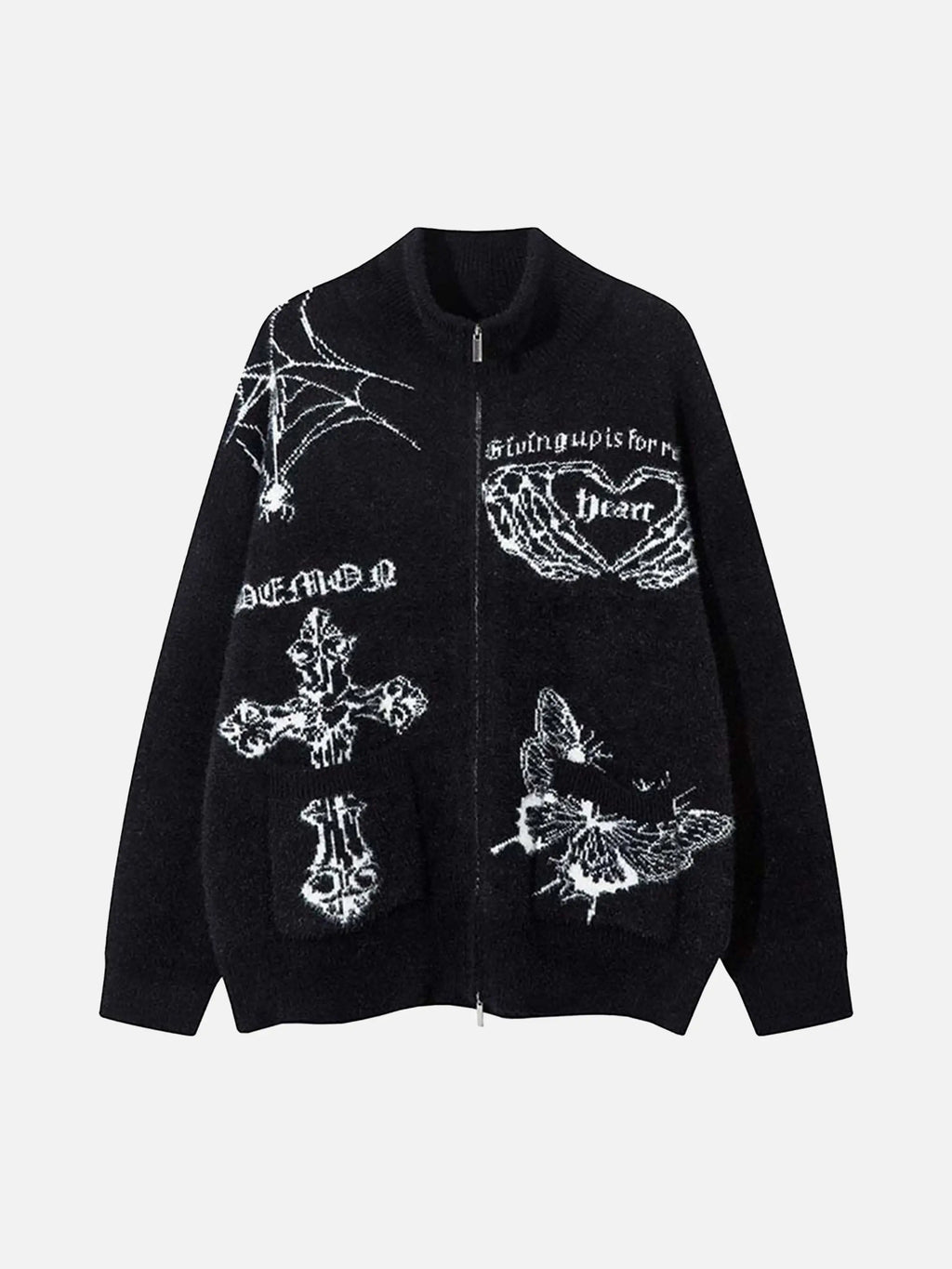 Cross Heart Butterfly Jacquard Cardigan