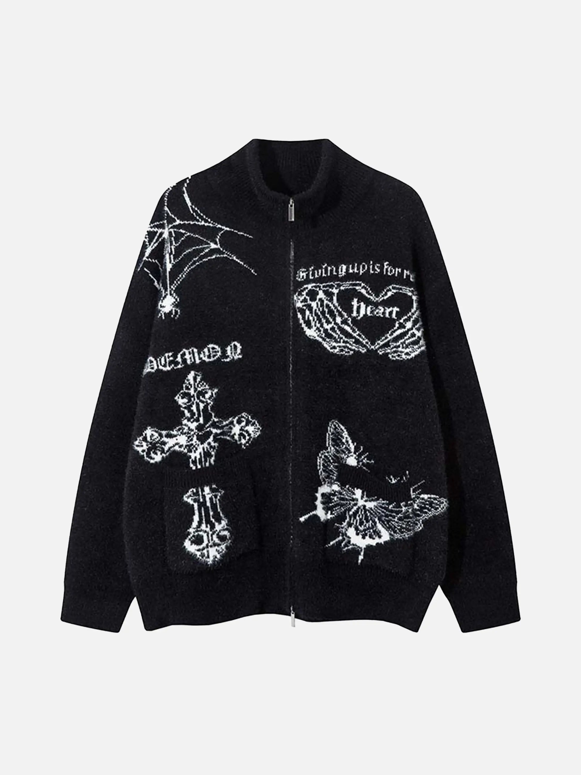 Cross Heart Butterfly Jacquard Cardigan