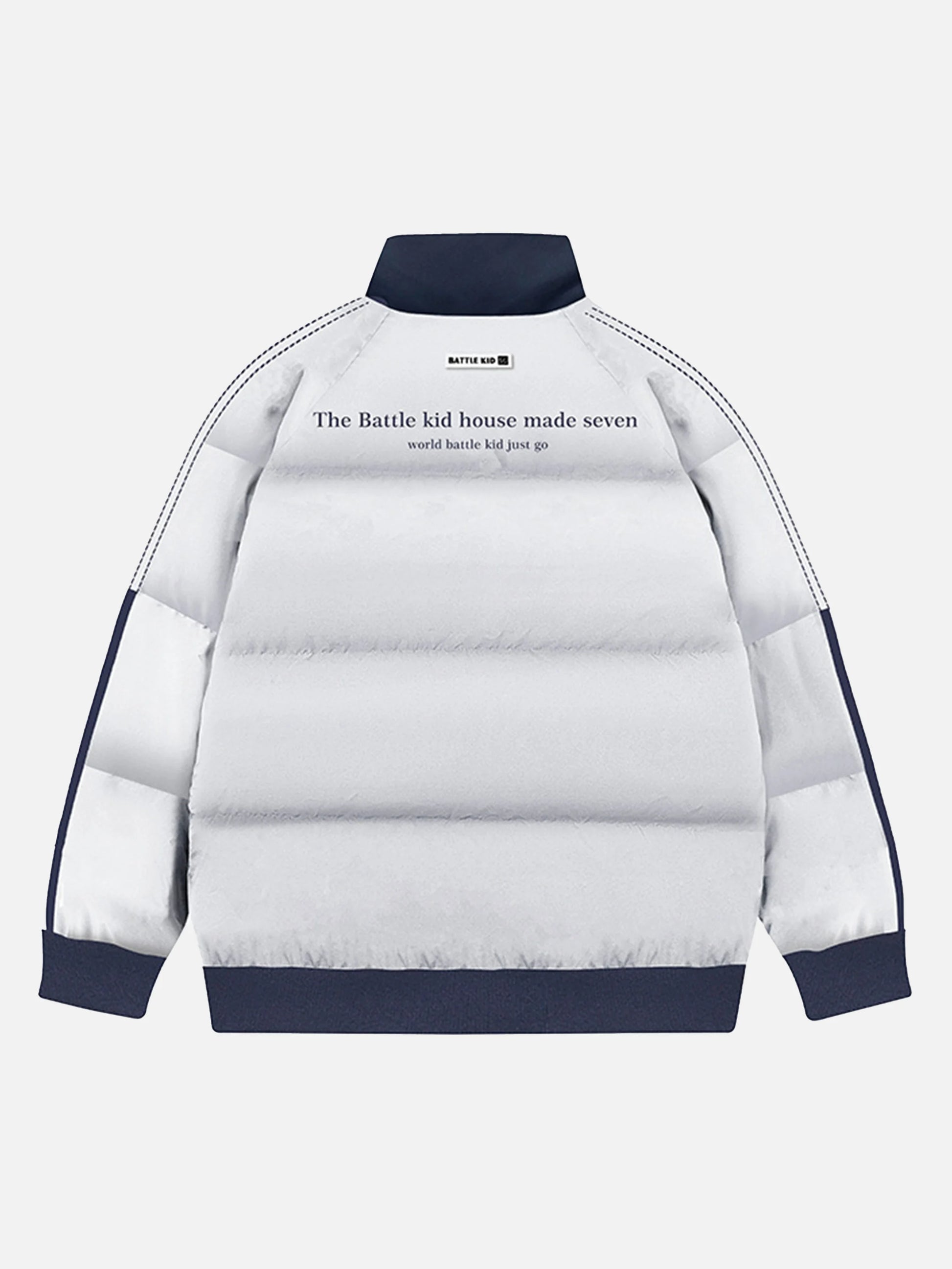 Colorblock Striped Stand Collar Coat