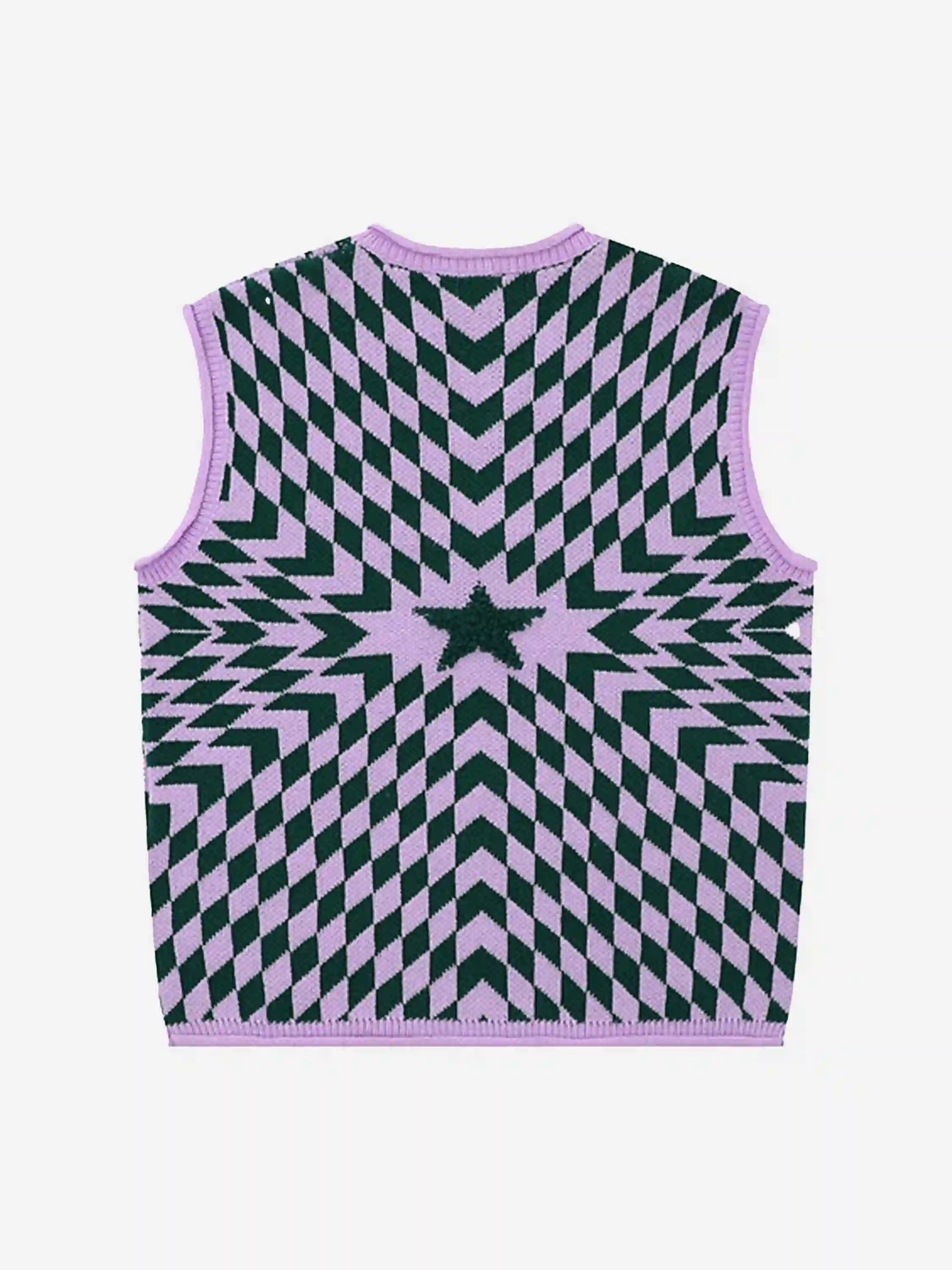 Disguisen Vintage Contrast Star V-neck Knit Sweater Vest