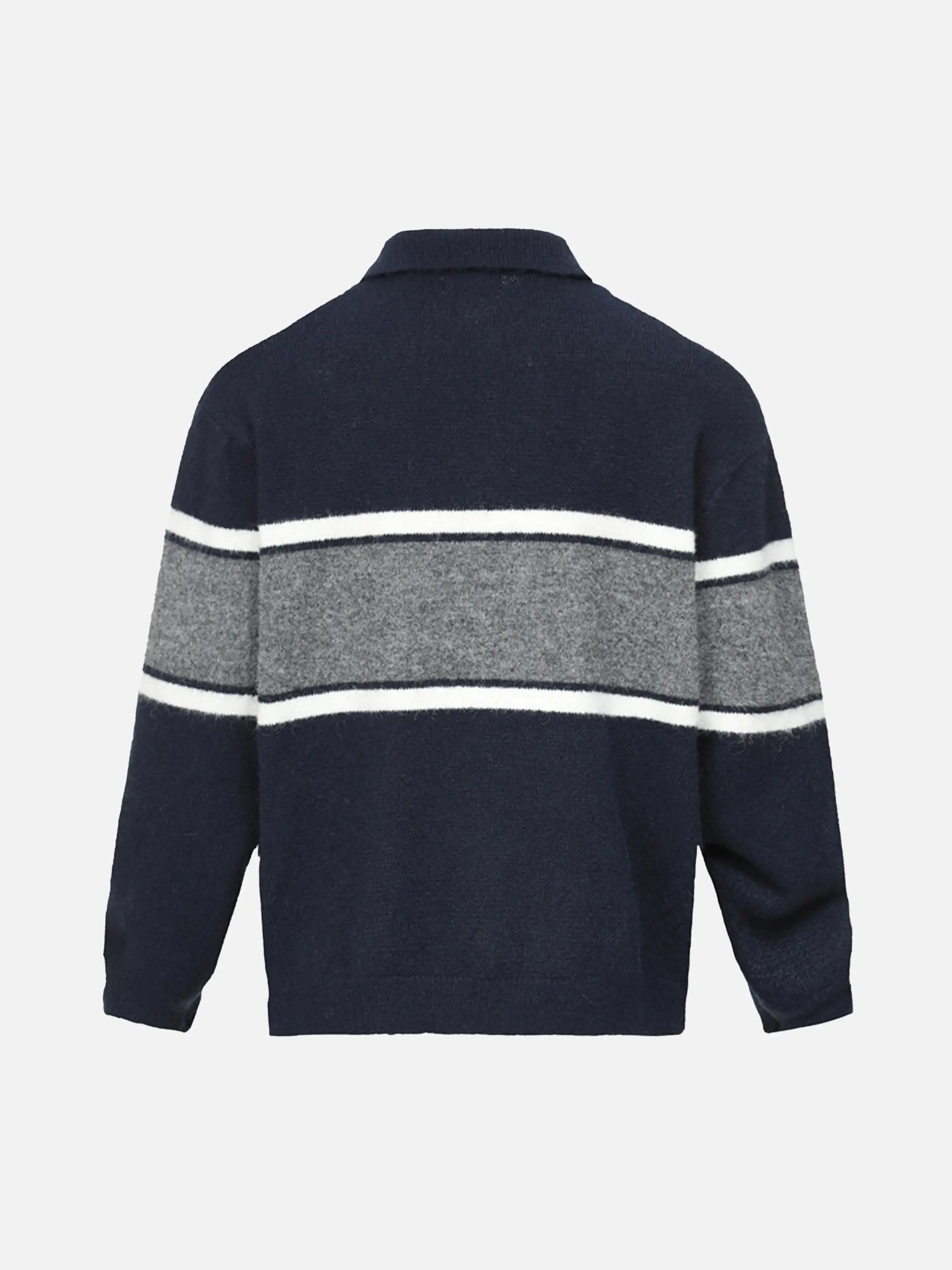 Vintage Preppy Colorblock Lapel Sweater