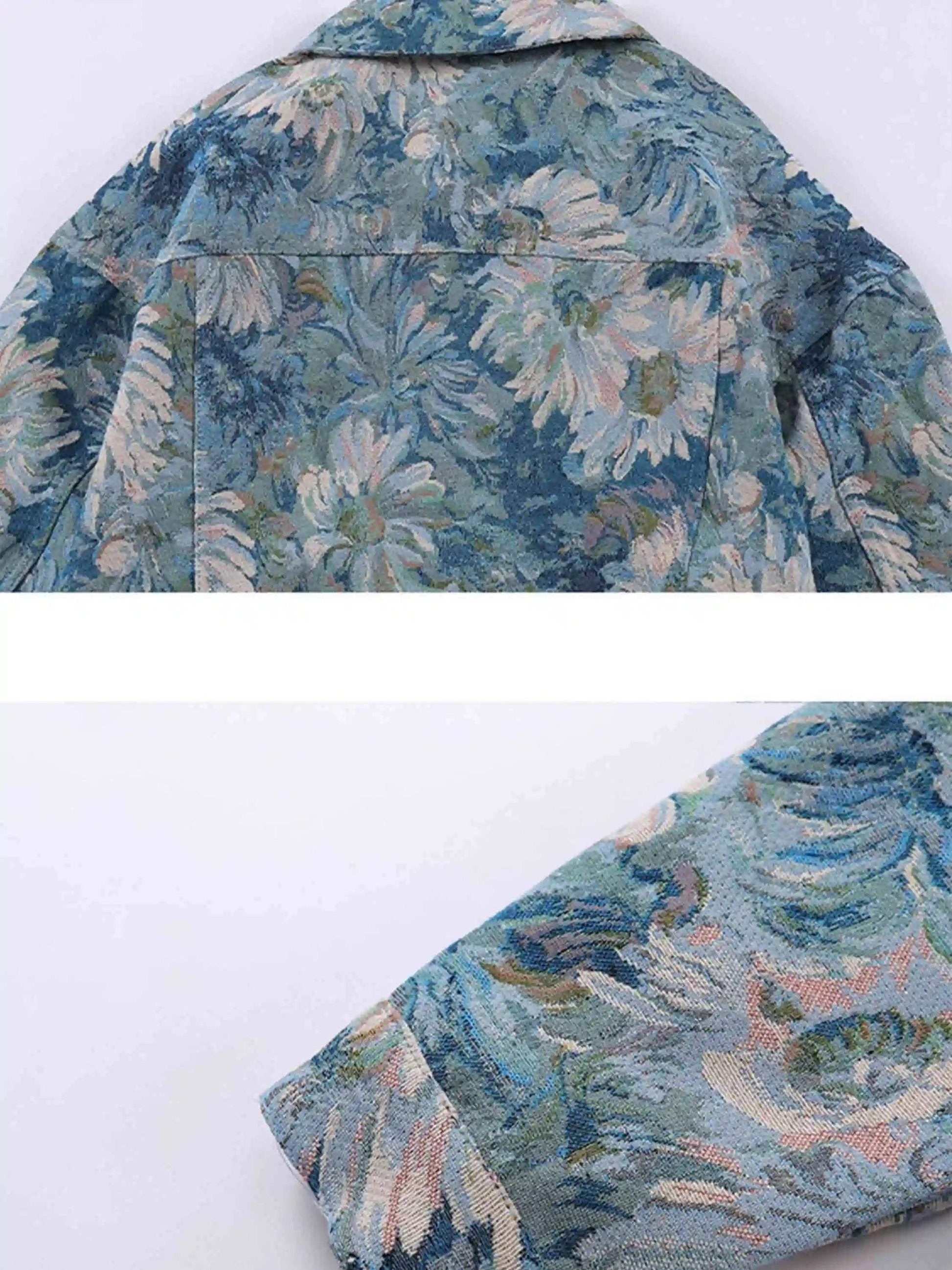 Disguisen Oil Painting Jacquard Flower Denim Jacket