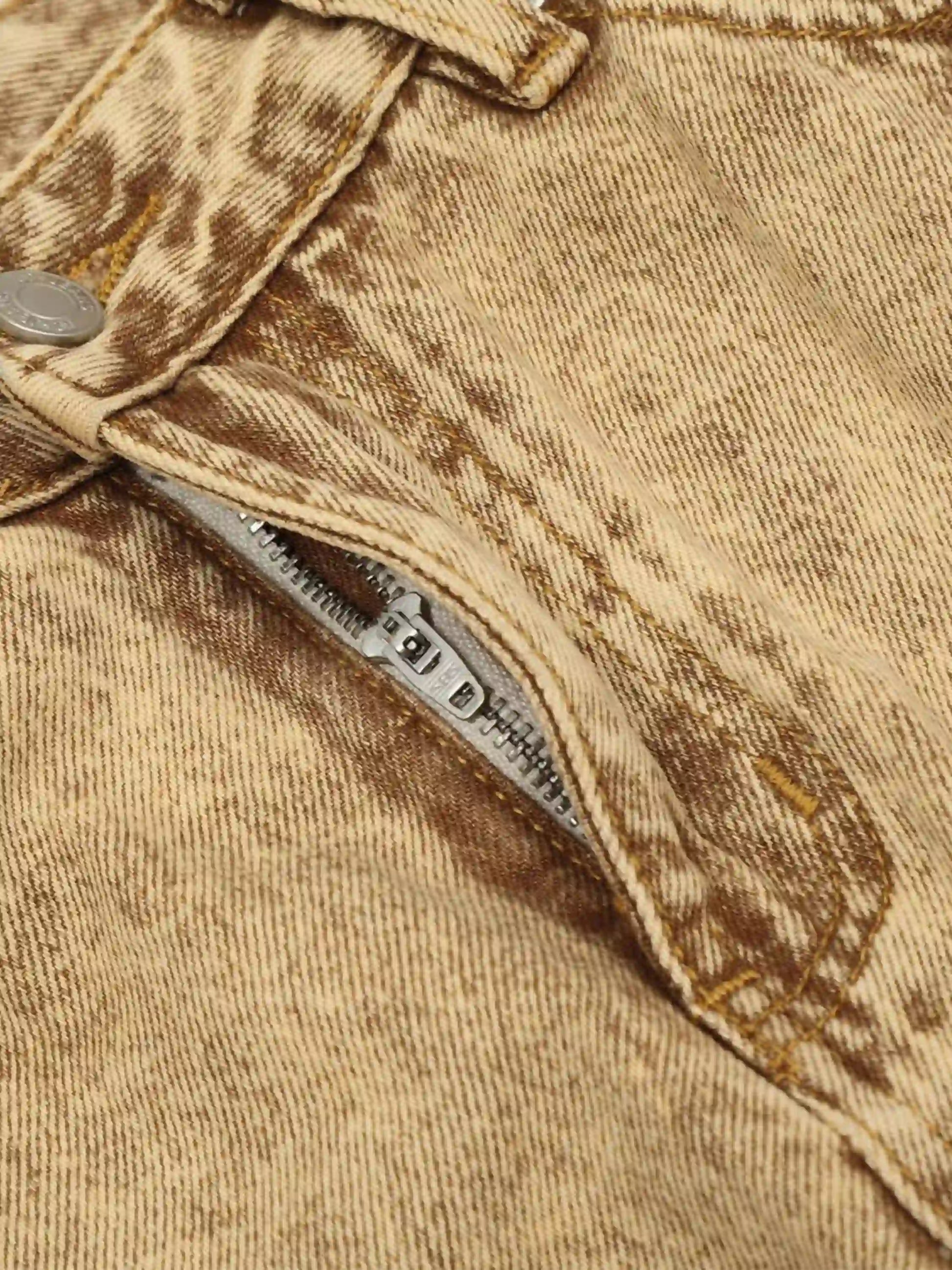 Vintage Washed Pleated Straight Jeans