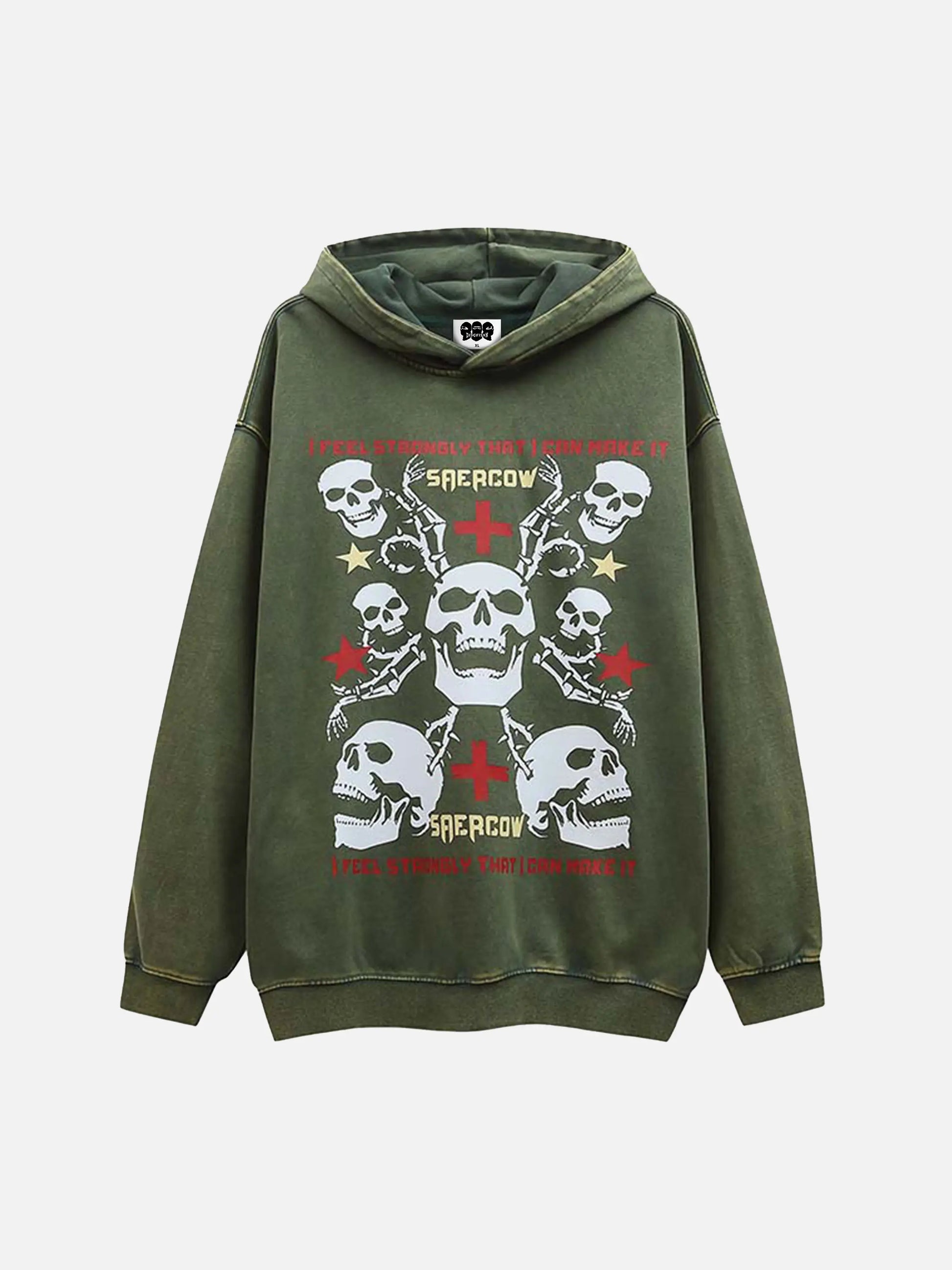 Vintage Skull Cross Print Hoodie