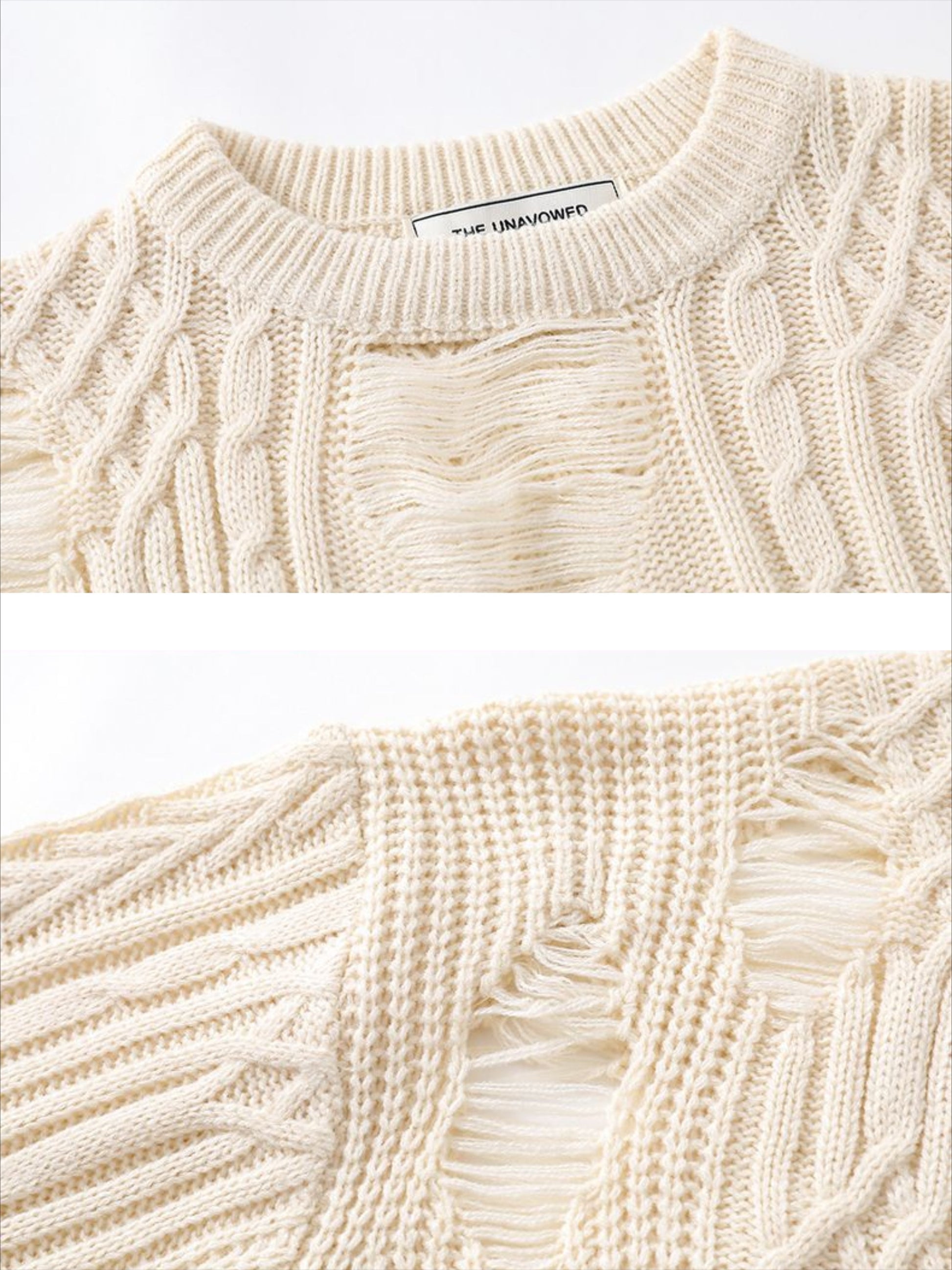 Vintage Irregular Ripped Braided Hops Sweater