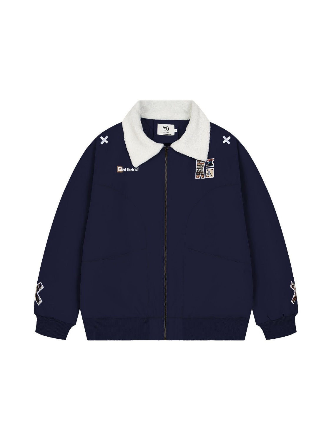 Splicing Embroidery Lamb Wool Flight Jacket