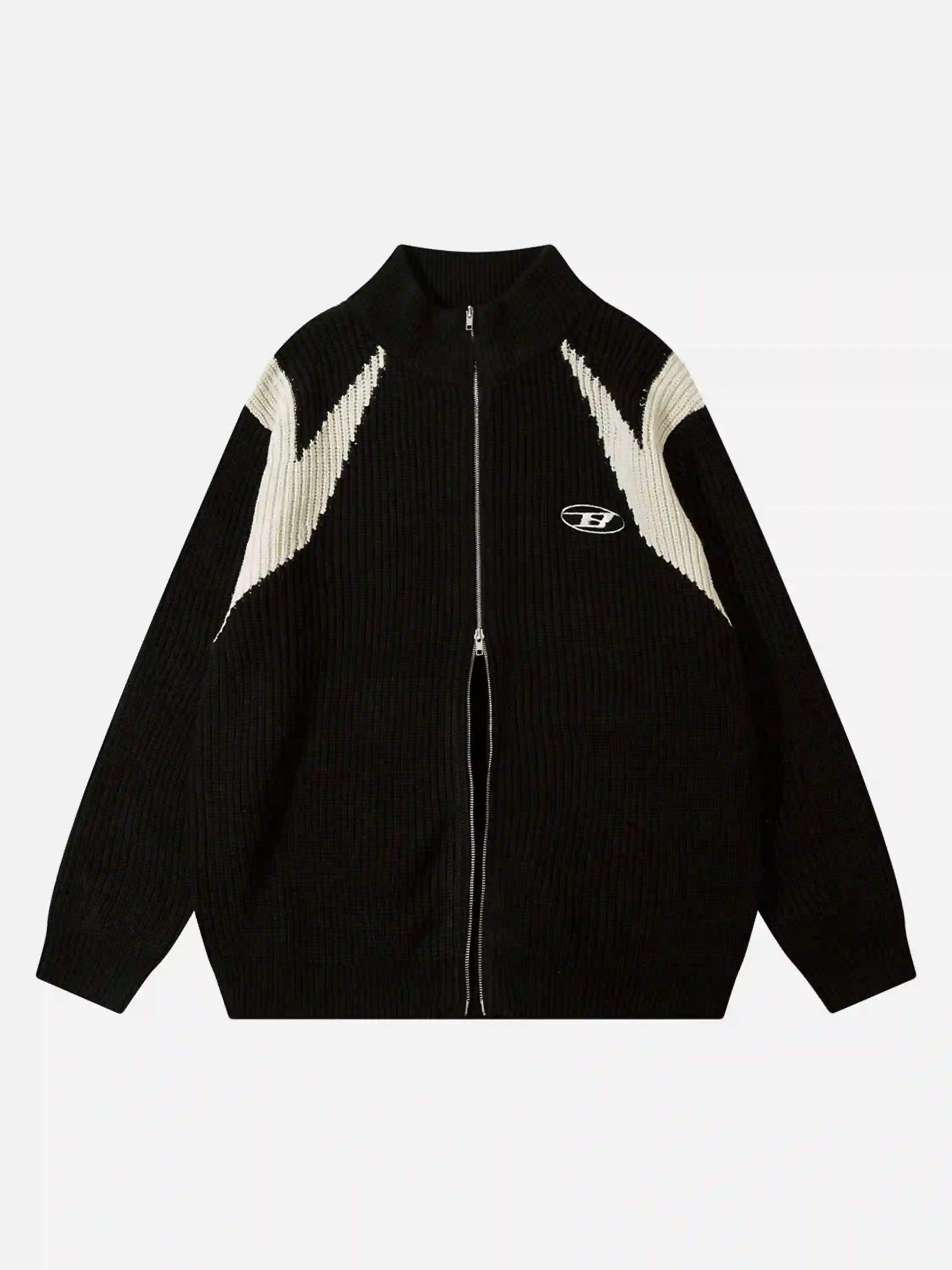 Disguisen American Style Color Blocking Zipper Cardigan
