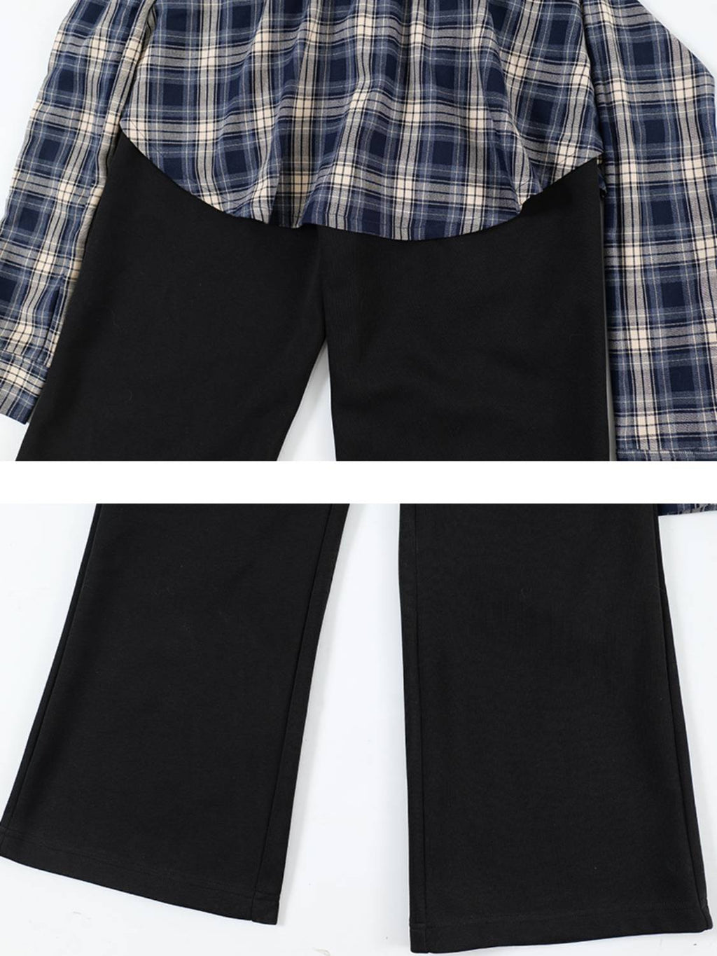 Patchwork Plaid Fake Two-piece Sweatpants