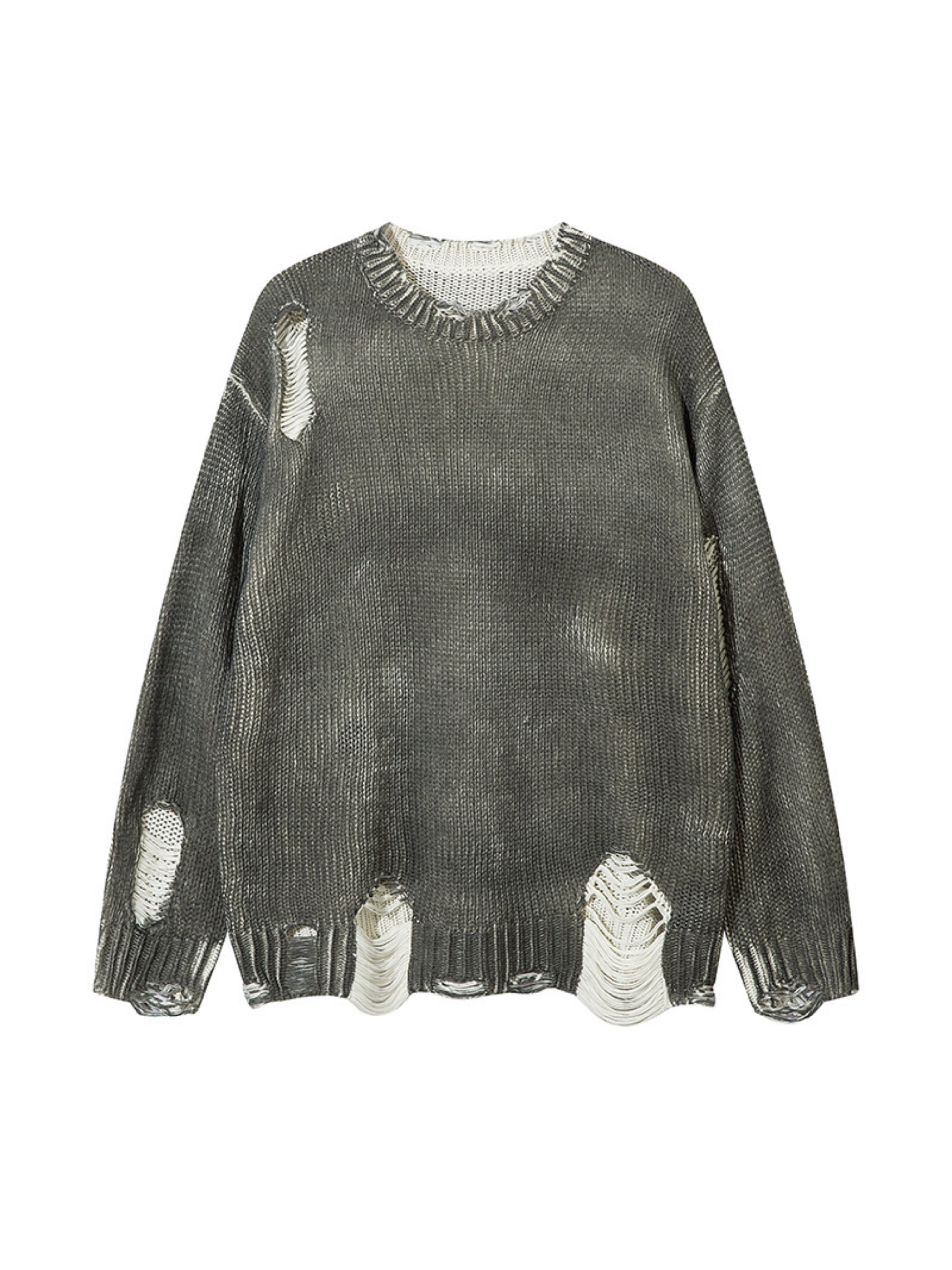 Irregular Ripped Round Neck Sweater