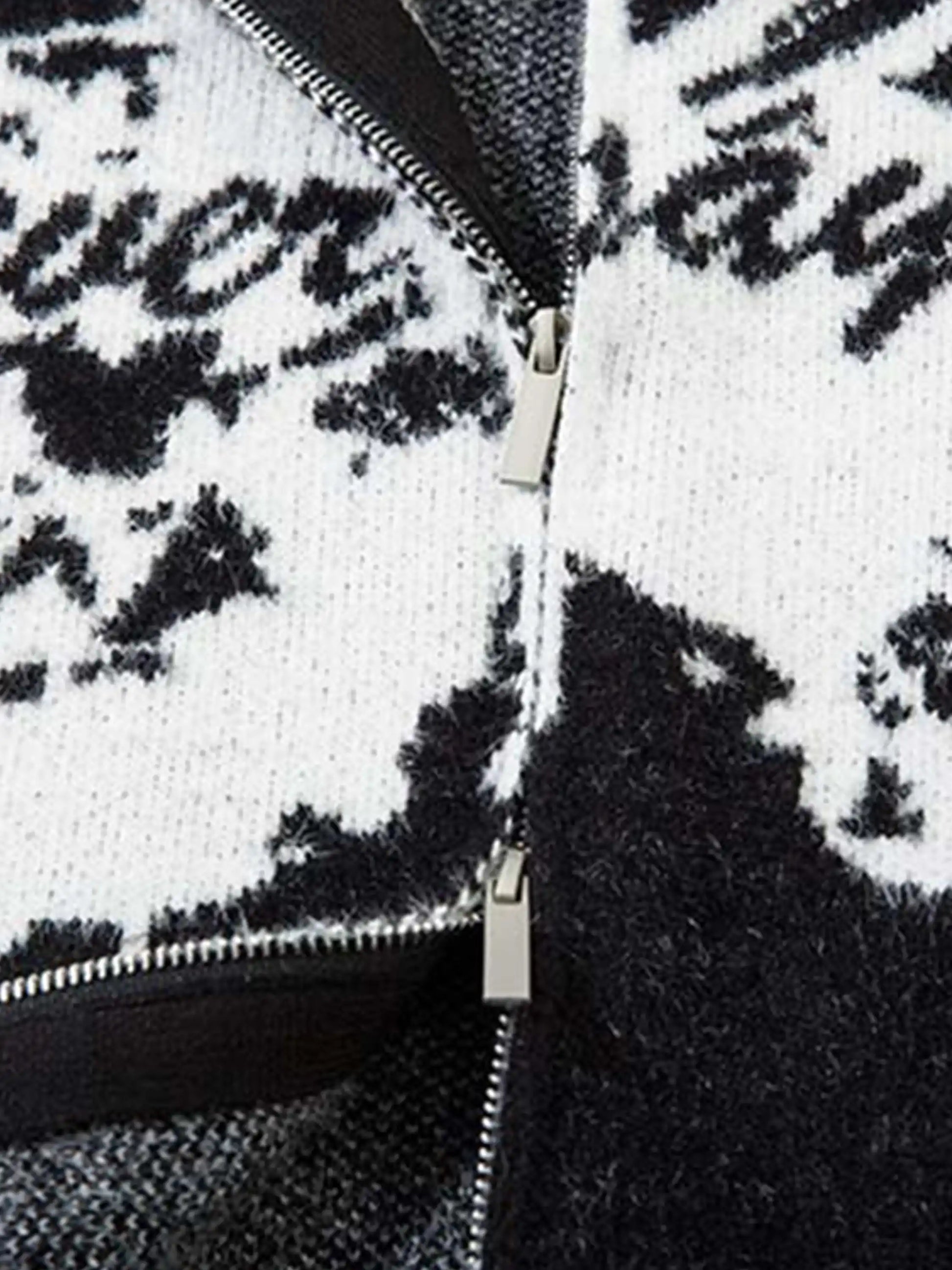 Hand-Painted Slogan Butterfly Jacquard Cardigan