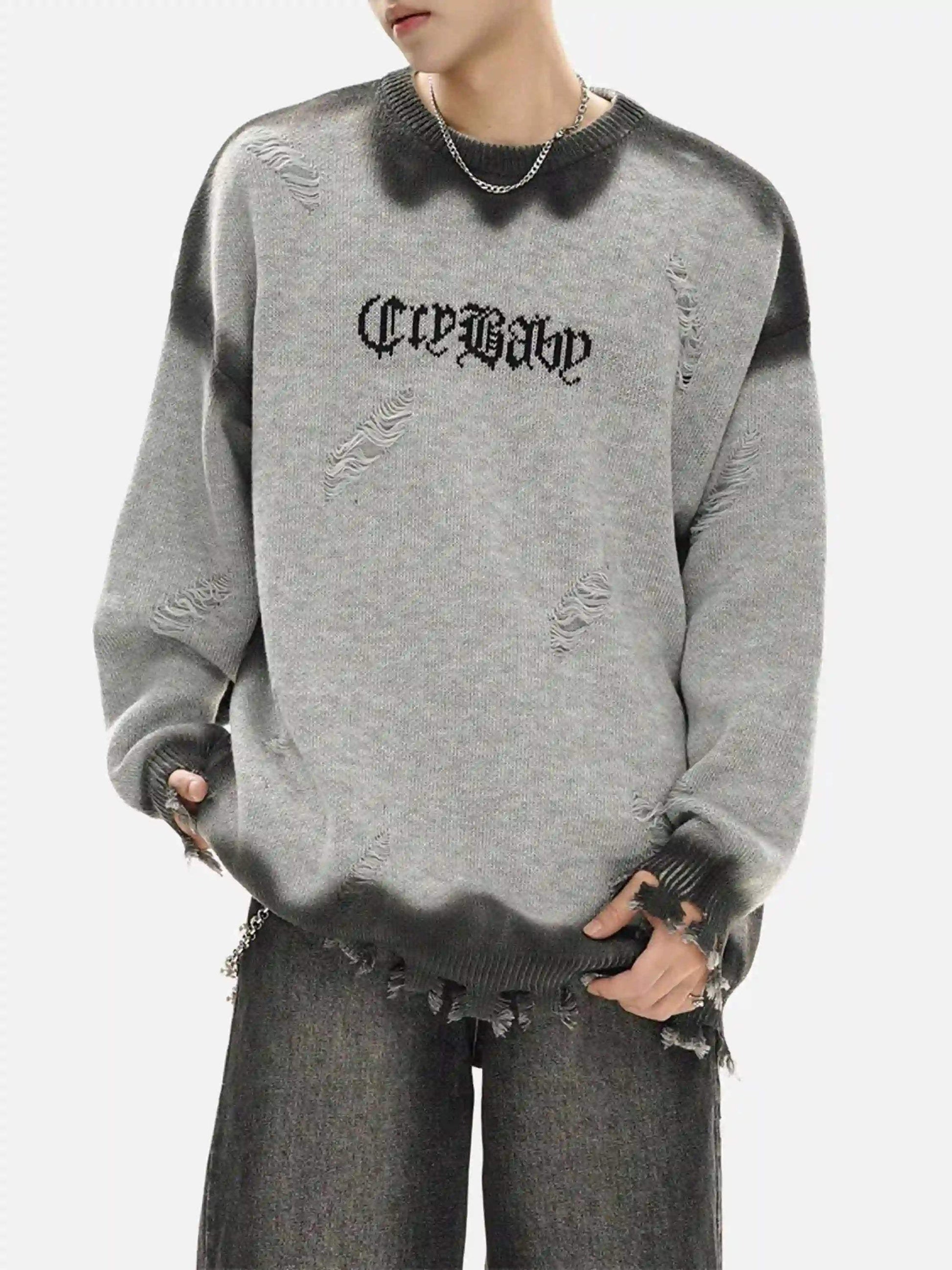 Disguisen High Street Spray-Painted Hole Round Neck Sweater