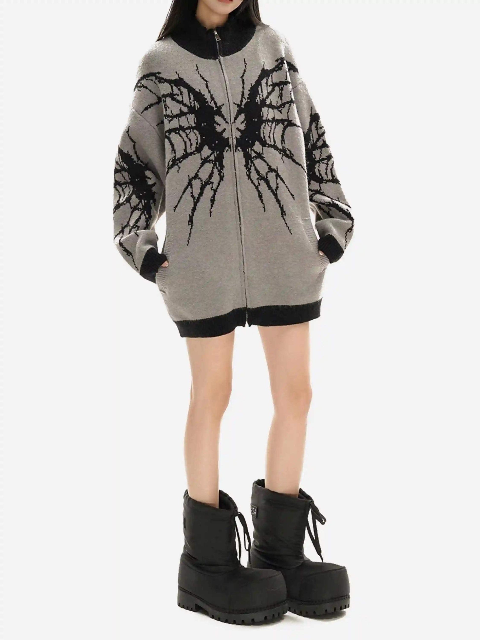 Disguisen Dark Spider Web Zipper Stand Collar Cardigan