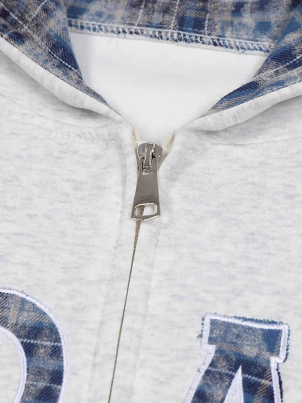 Disguisen Campus Style Plaid Embroidered Cardigan Hoodie