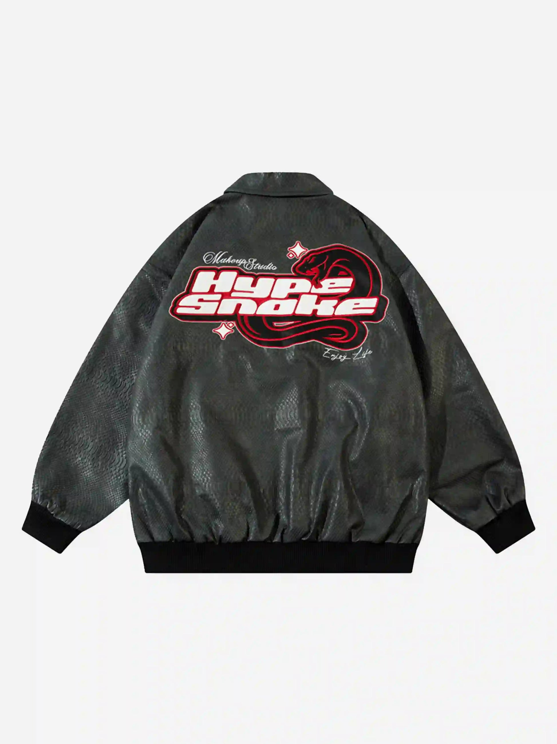 Disguisen American Retro Snakeskin Embroidered Motorcycle Jacket