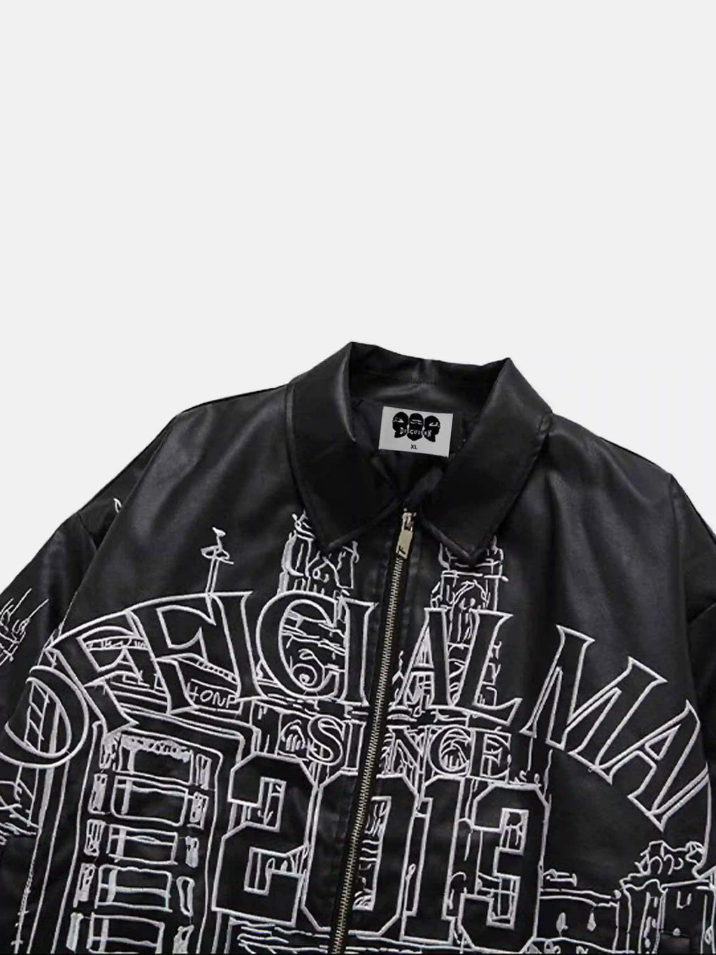 Disguisen Street Architecture Embroidered Leather Jacket