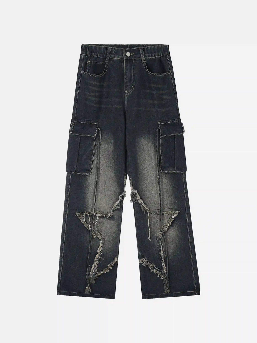 Multi-Pocket Star Patchwork Jeans