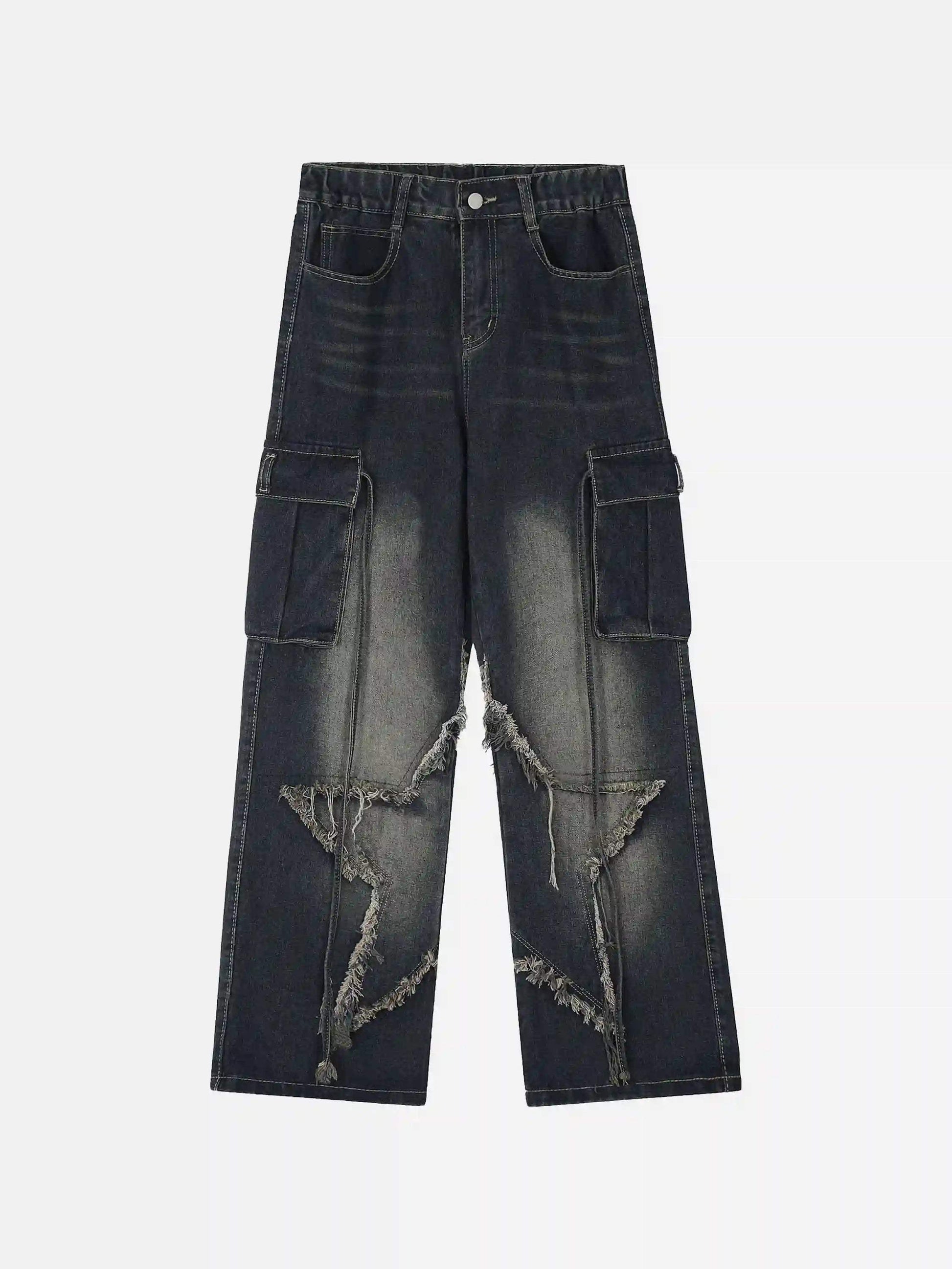 Multi-Pocket Star Patchwork Jeans