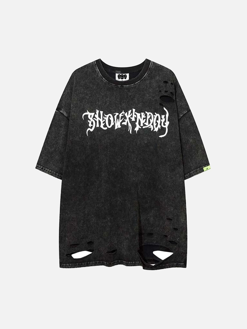 T-shirt déchiré avec ailes de crâne et motif hip-hop américain