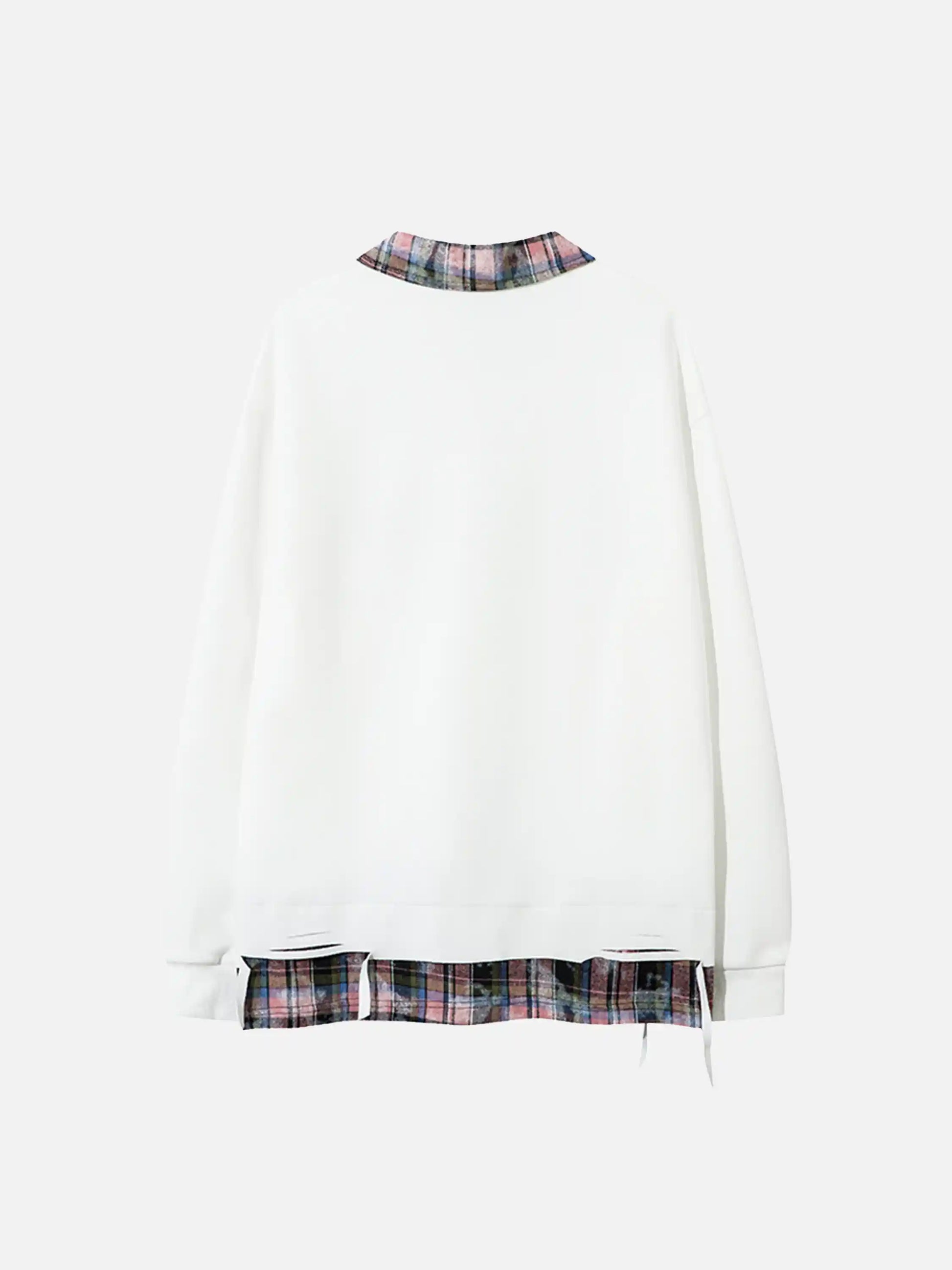Vintage Fake two-piece Plaid Patchwork Sweatshirt