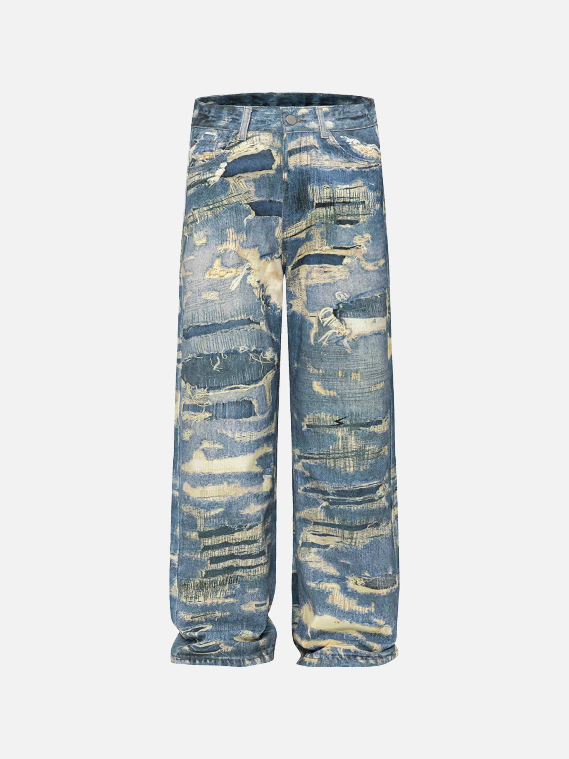 Disguisen Vintage Distressed Print "Ripped" Jeans