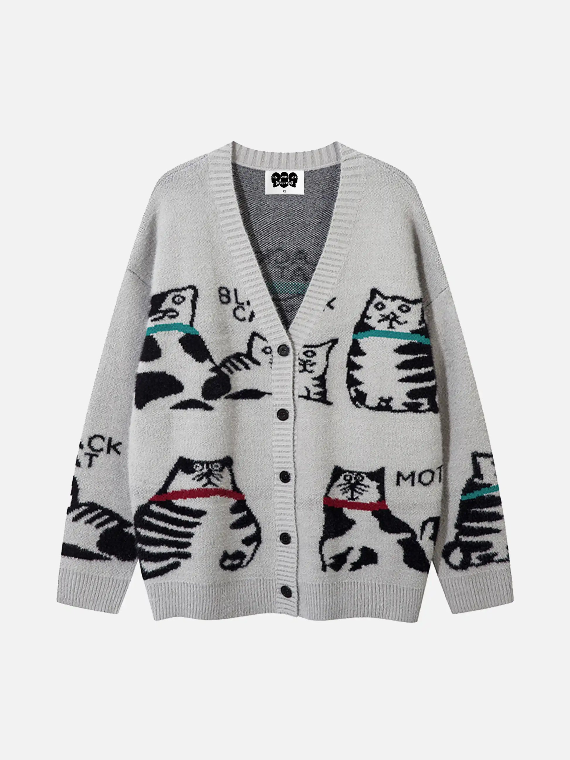 Disguisen Vintage Cat Jacquard Knit Cardigan