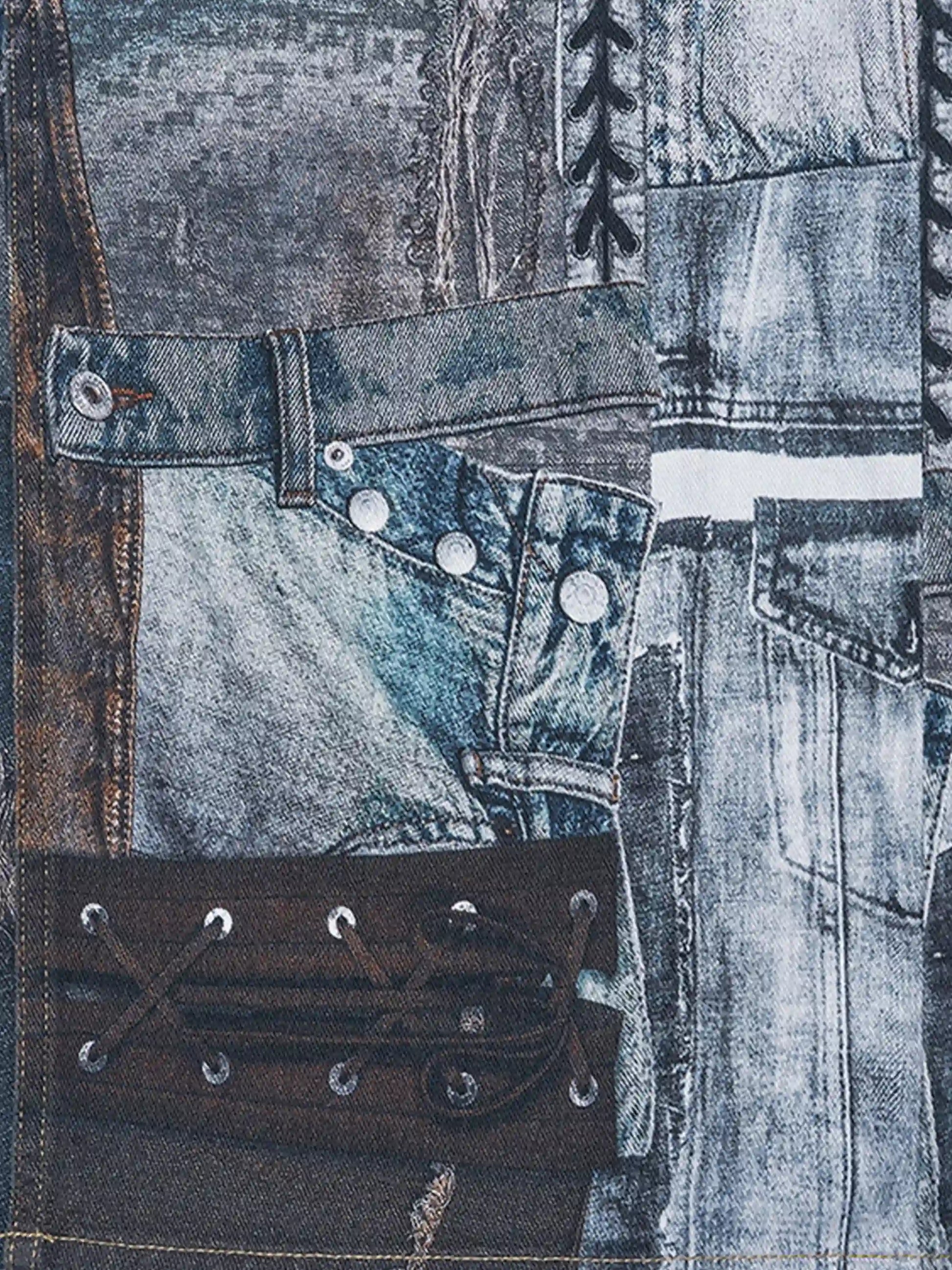 Digital Printed Faux Panel Jeans